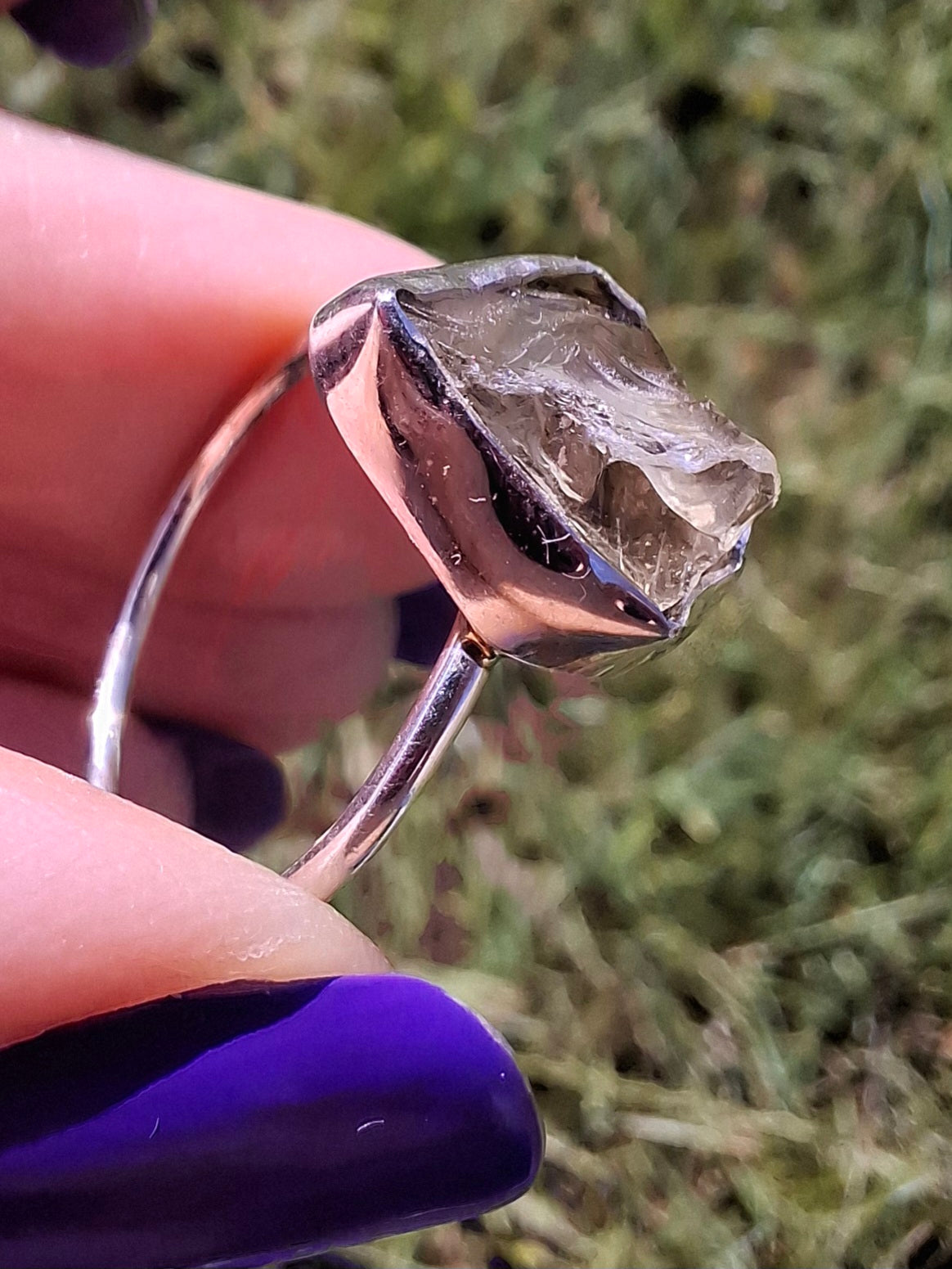 Libyan Desert Glass Ring, size large S/small T, 925 Silver, Tektite (Ref: LR47)