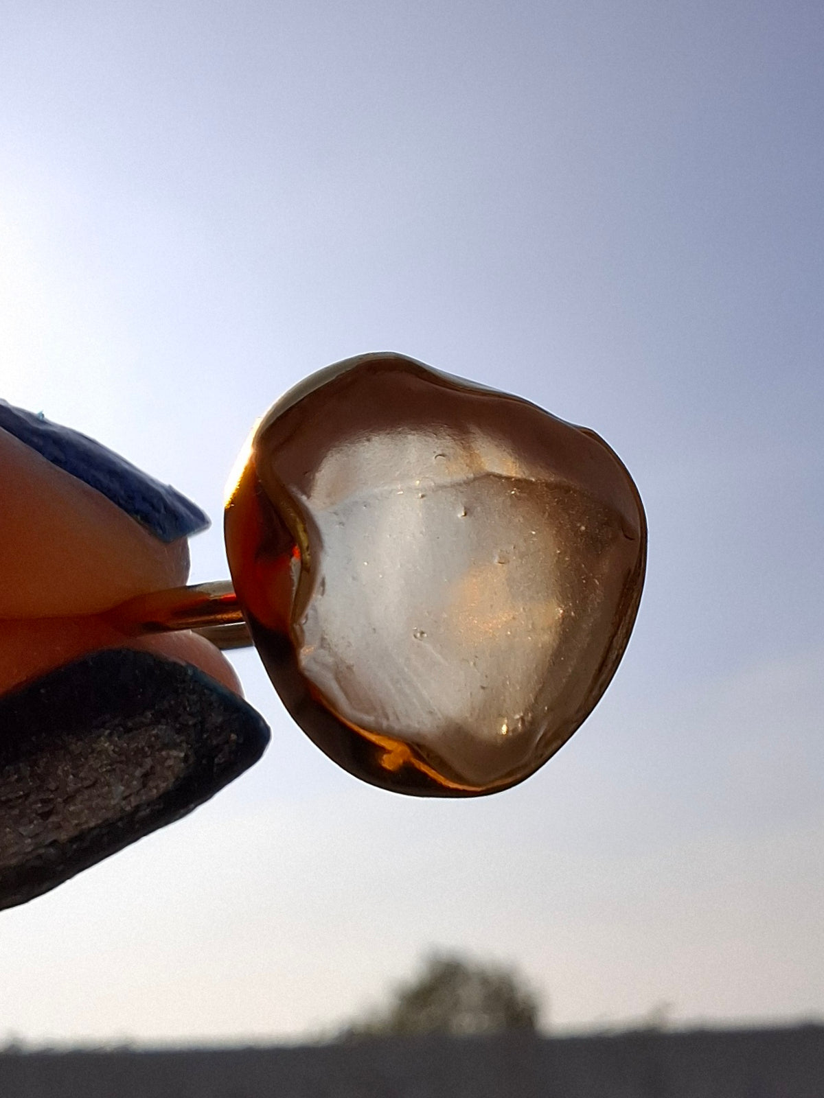 Libyan Desert Glass Ring, 14K GOLD Plated, size large M, Tektite (Ref: LR78)