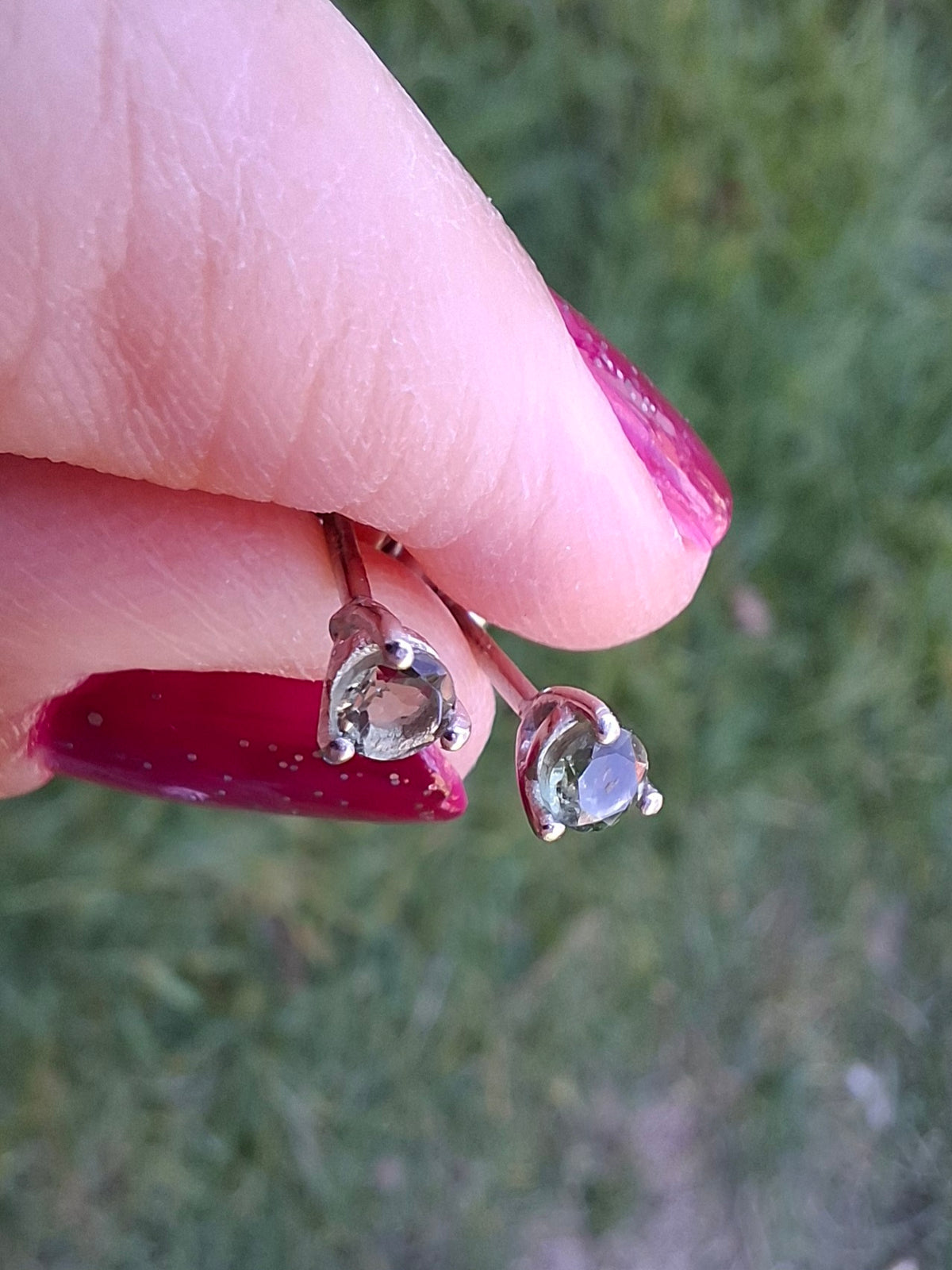 Moldavite (Faceted) 3mm Stud Earrings, 925 Silver (Ref: Pair65)