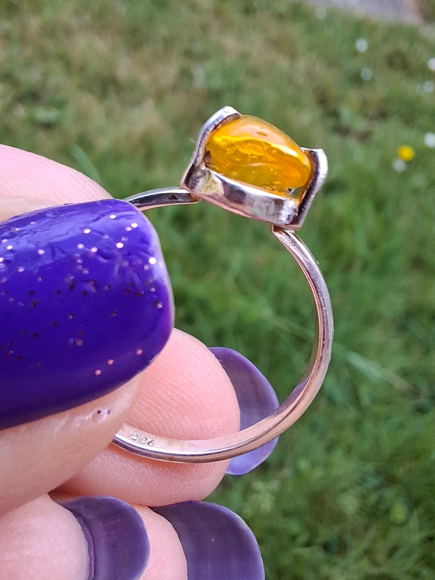 Baltic Amber Ring, size O, 925 Silver, Fossil (Ref: AR11)