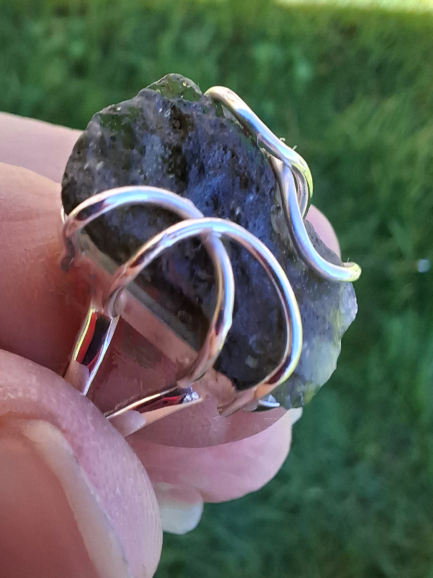 Moldavite Ring, size W, 925 silver, Tektite (Ref: R16)