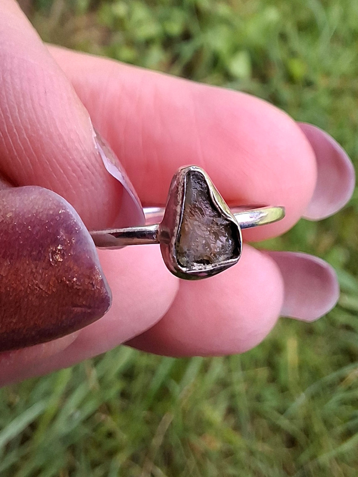 Moldavite Ring, size Q, 925 Silver, Tektite (Ref: R46)