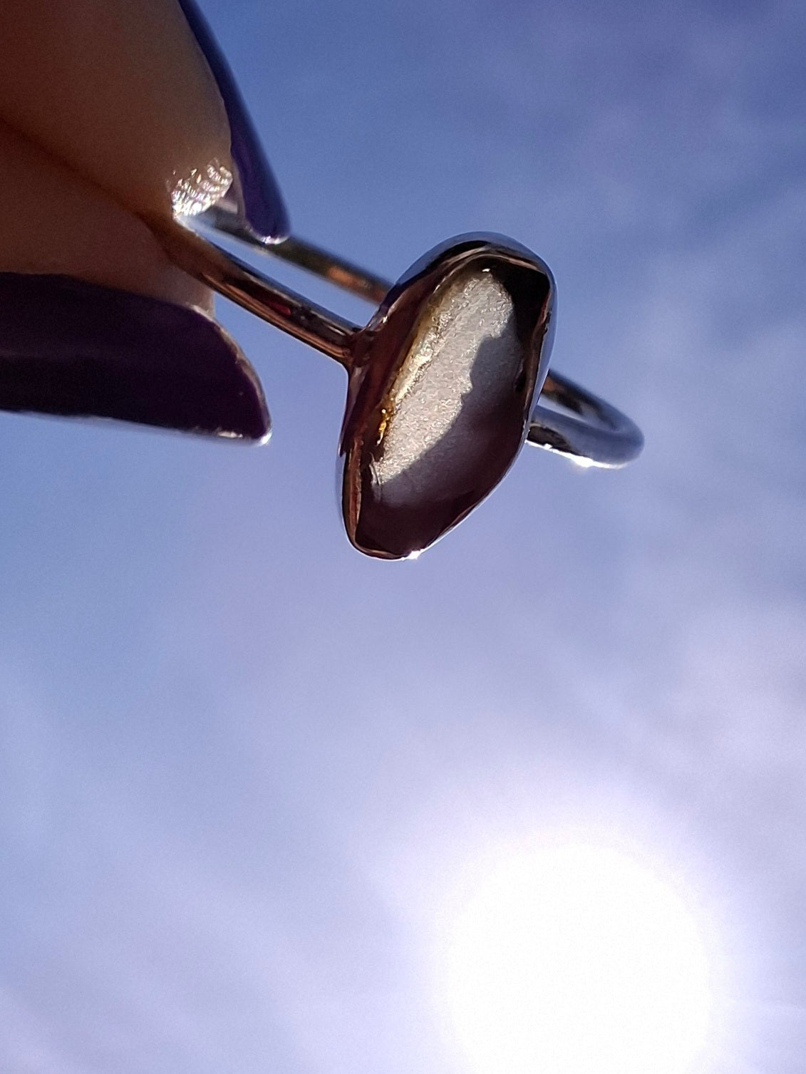Moldavite Ring, size large R, 925 Silver, Tektite (Ref: R48)