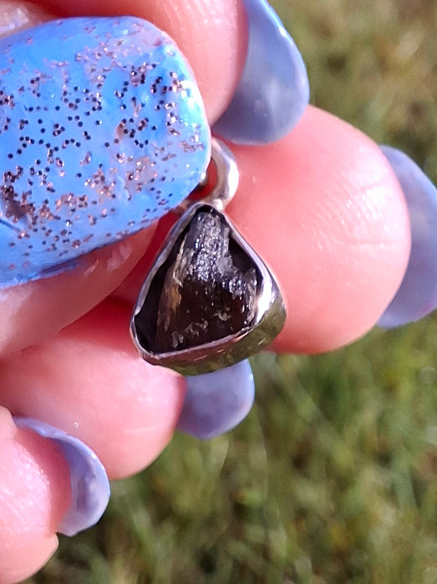 Moldavite Pendant, 925 Silver, Tektite (Ref: P57)