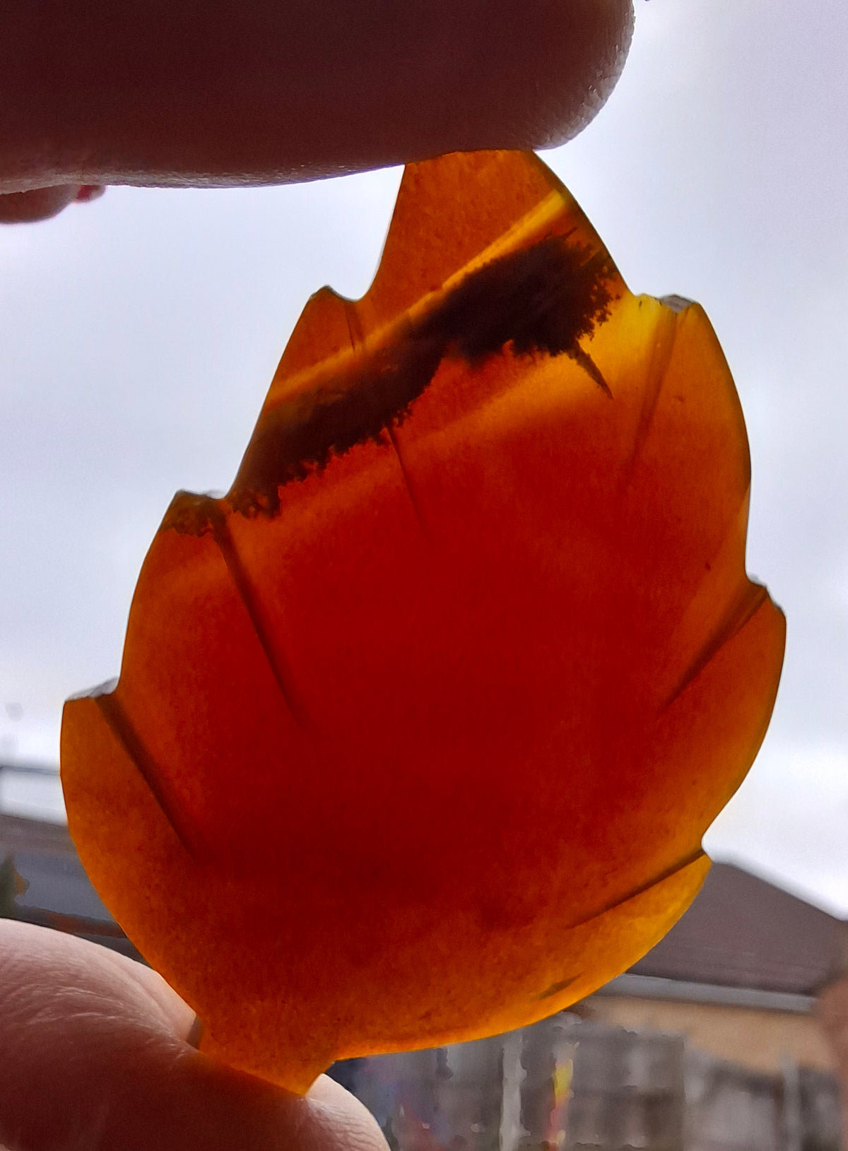 Red Amber Leaf Carving, 7.06g, Fossil (Ref: Leaf7)