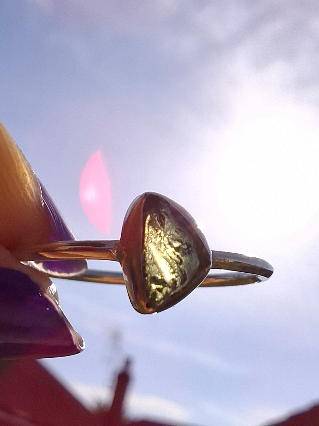 Moldavite Ring, size large R/small S, 925 Silver, Tektite (Ref: R53)