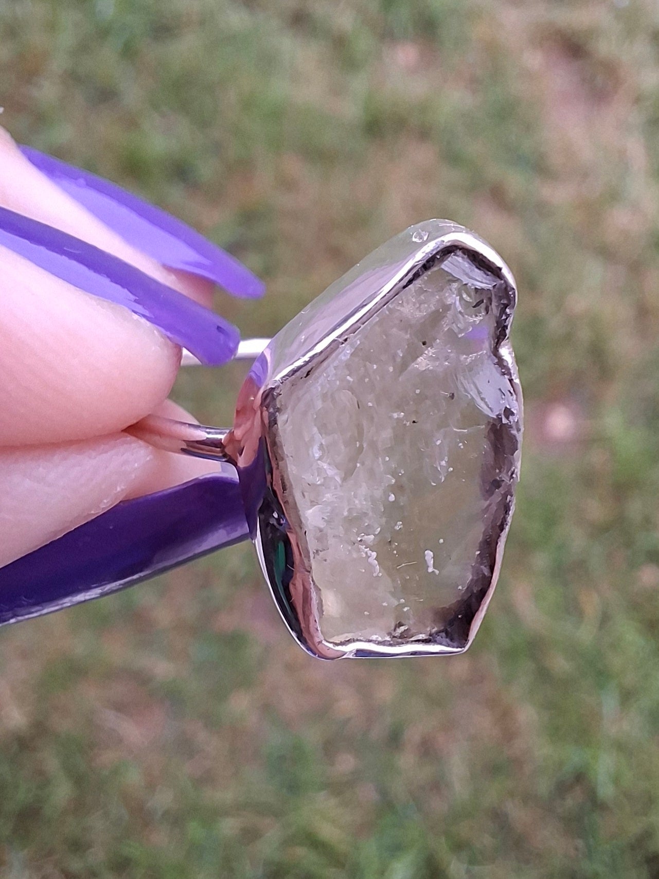 Libyan Desert Glass Ring, size large P, 925 Silver, Tektite (Ref: LR33)
