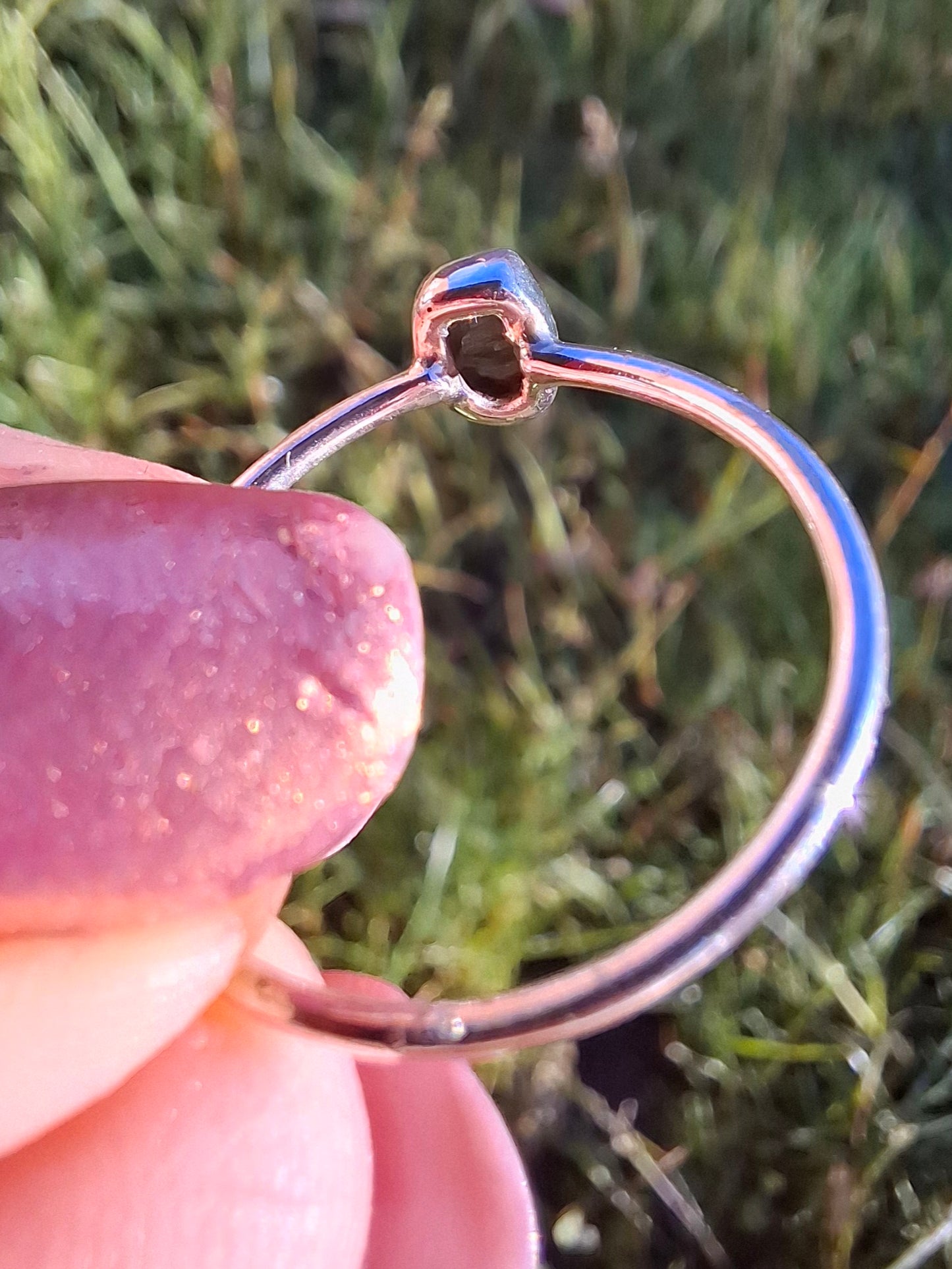 Moldavite Ring, size small R, 925 Silver, Tektite (Ref: R52)