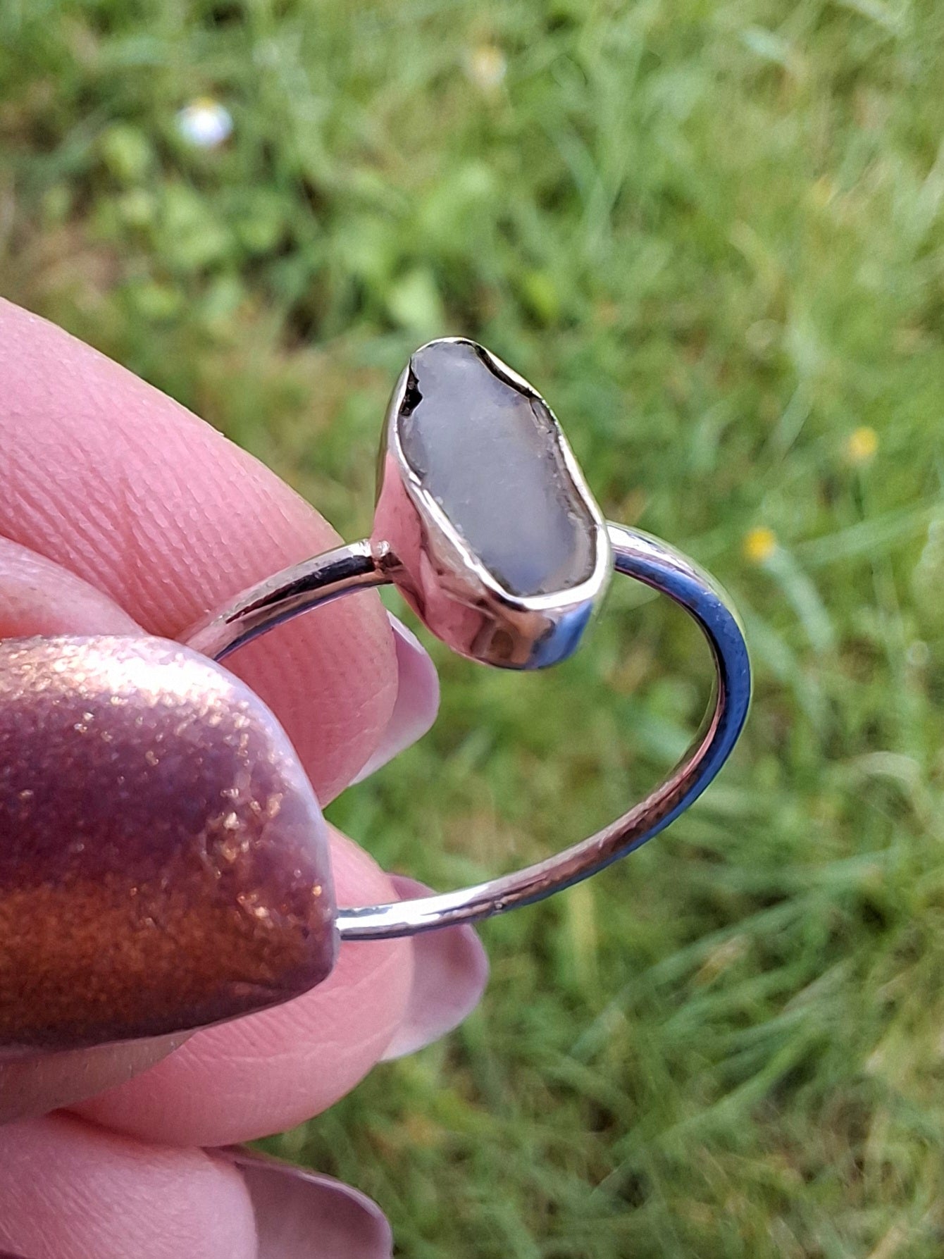 Moldavite Ring, size large R, 925 Silver, Tektite (Ref: R48)