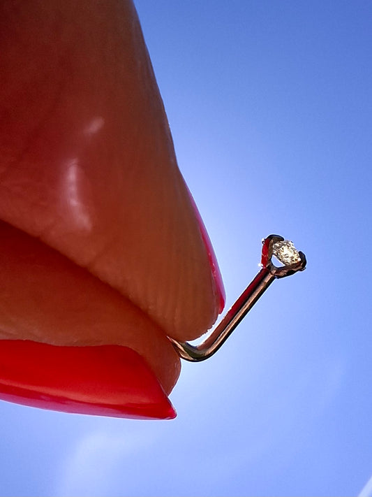 Moldavite (raw) NOSE STUD, 18G, Corkscrew, Surgical Steel, Tektite (Ref: N20)