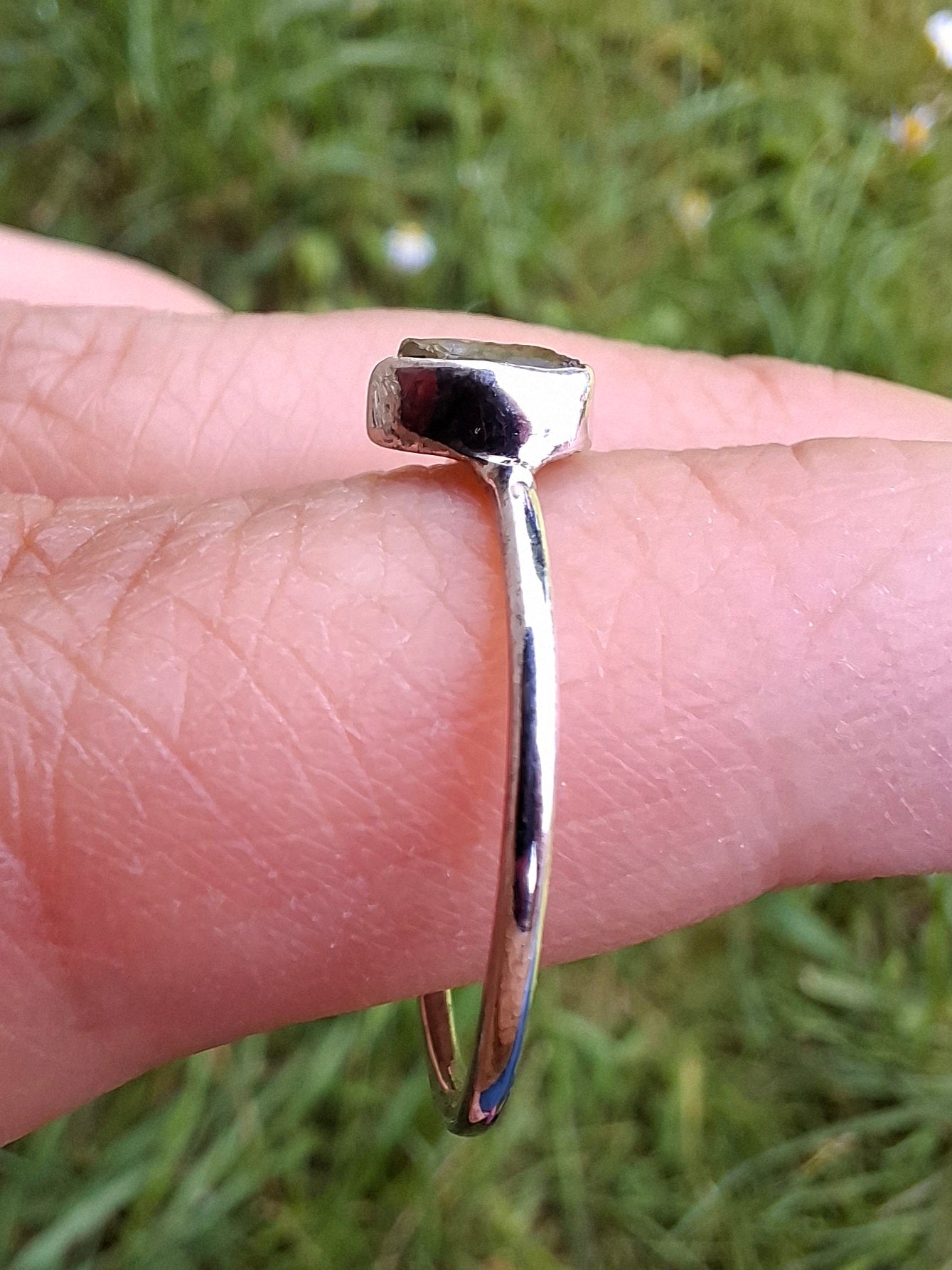 Moldavite Ring, size Q, 925 Silver, Tektite (Ref: R45)