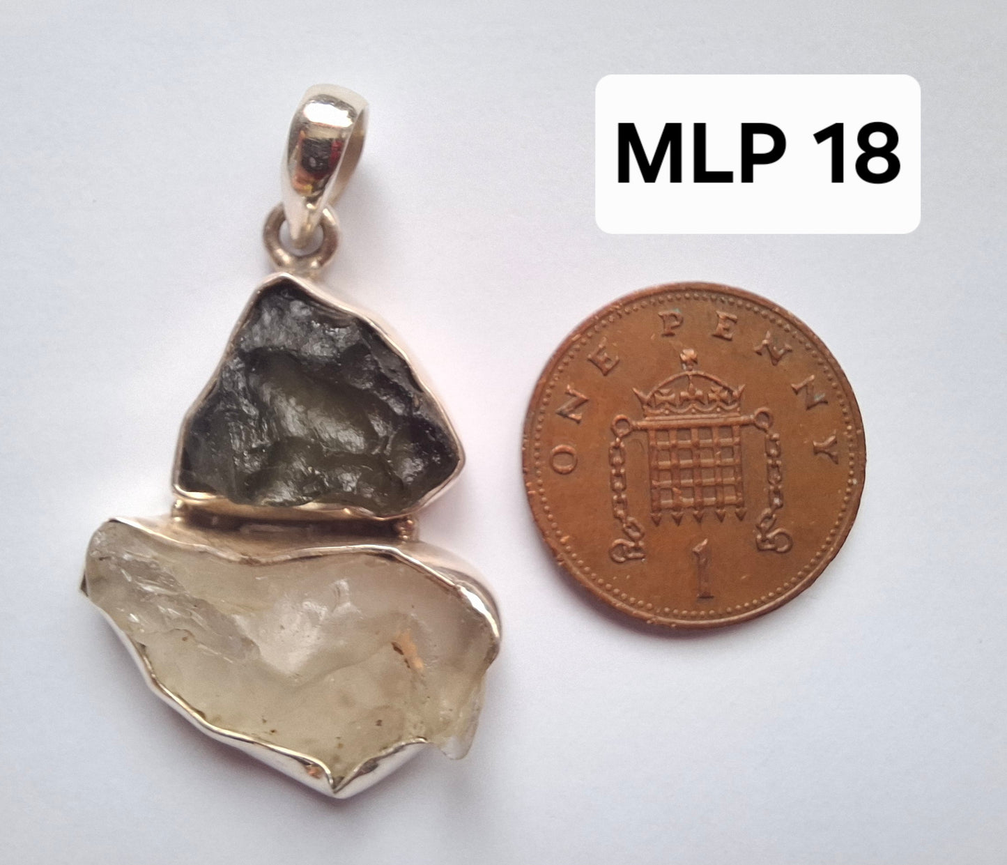 Moldavite & Libyan Desert Glass Pendant, 925 Silver, Tektite (Ref: MLP18)