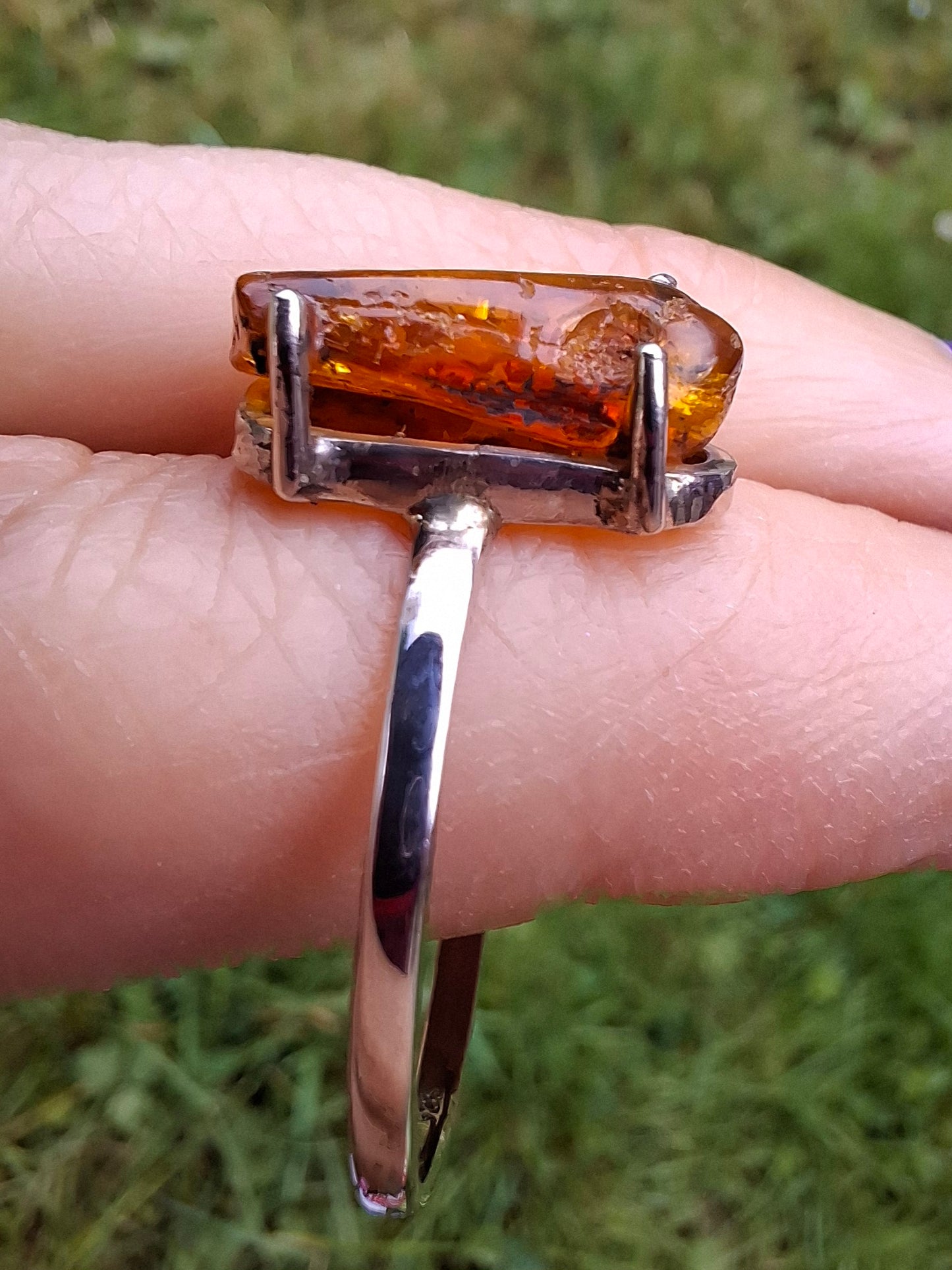 Baltic Amber Ring, size large Y, 925 Silver, Fossil (Ref: AR22)