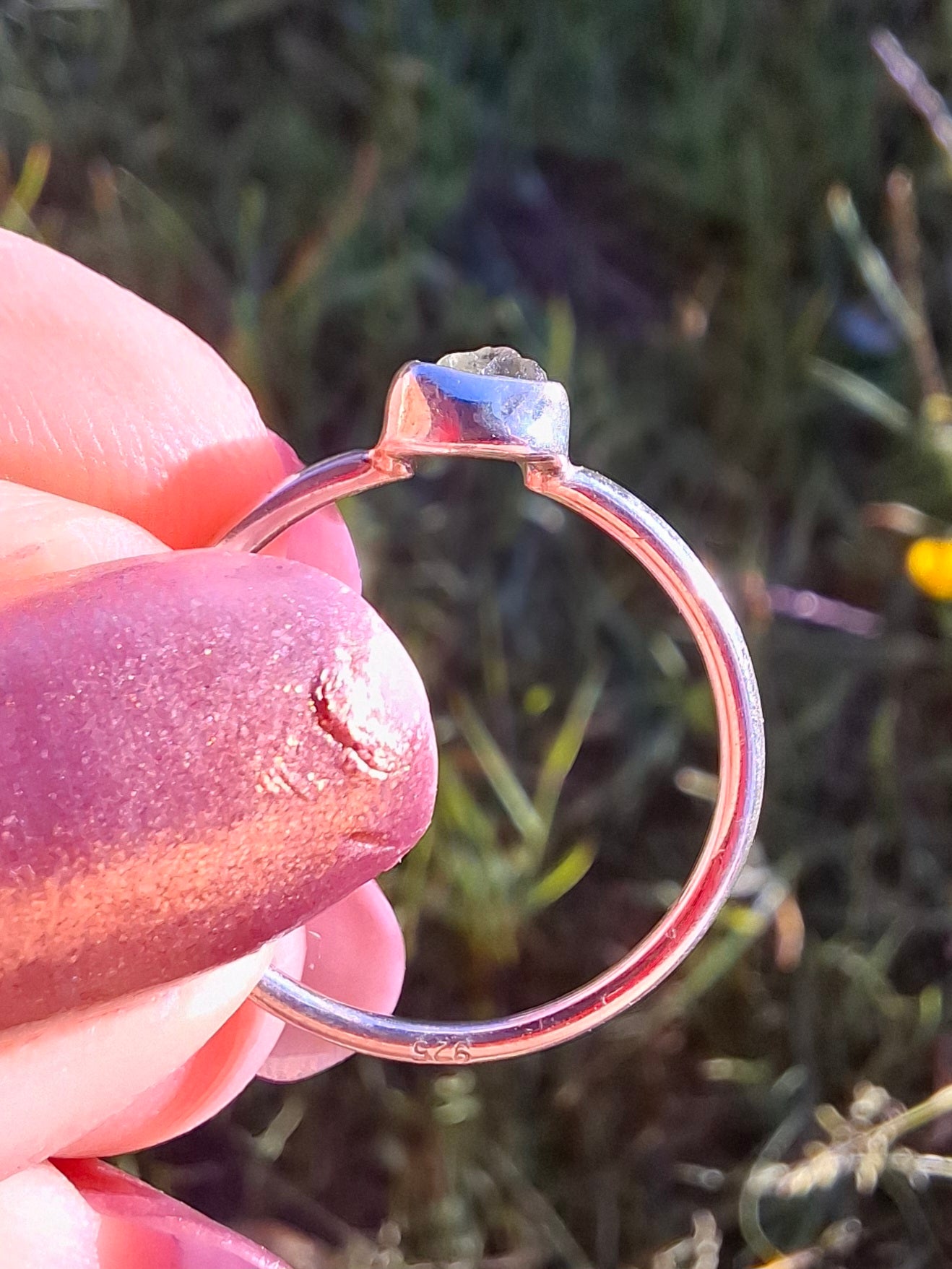 Moldavite Ring, size large L/small M, 925 Silver, Tektite (Ref: R50)