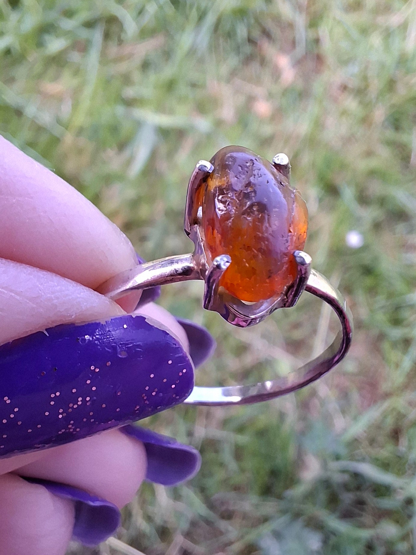 Baltic Amber Ring, size large W, 925 Silver, Fossil (Ref: AR29)