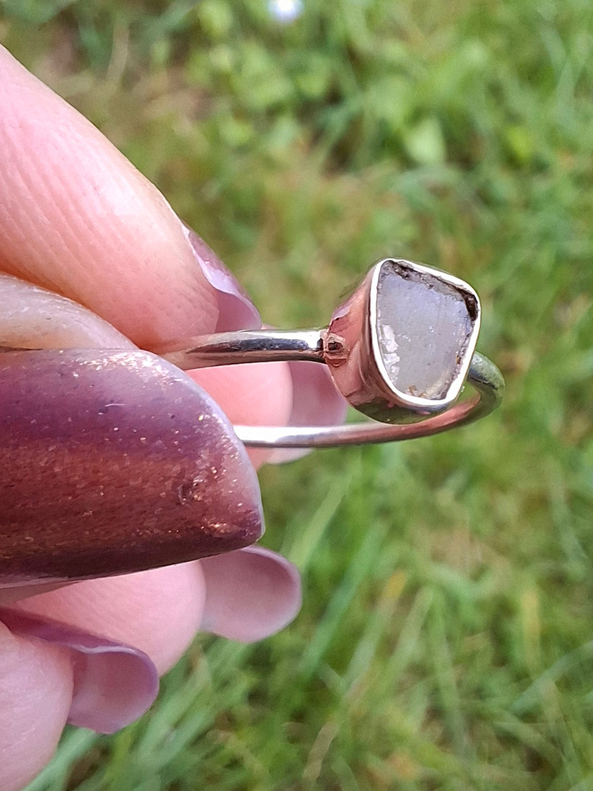 Moldavite Ring, size small L, 925 Silver, Tektite (Ref: R63)