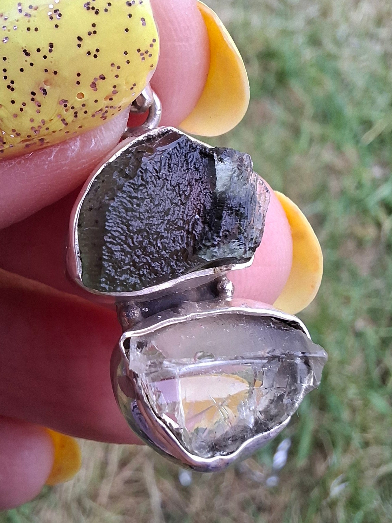 Moldavite & Libyan Desert Glass Pendant, 925 Silver, Tektite (Ref: MLP17)