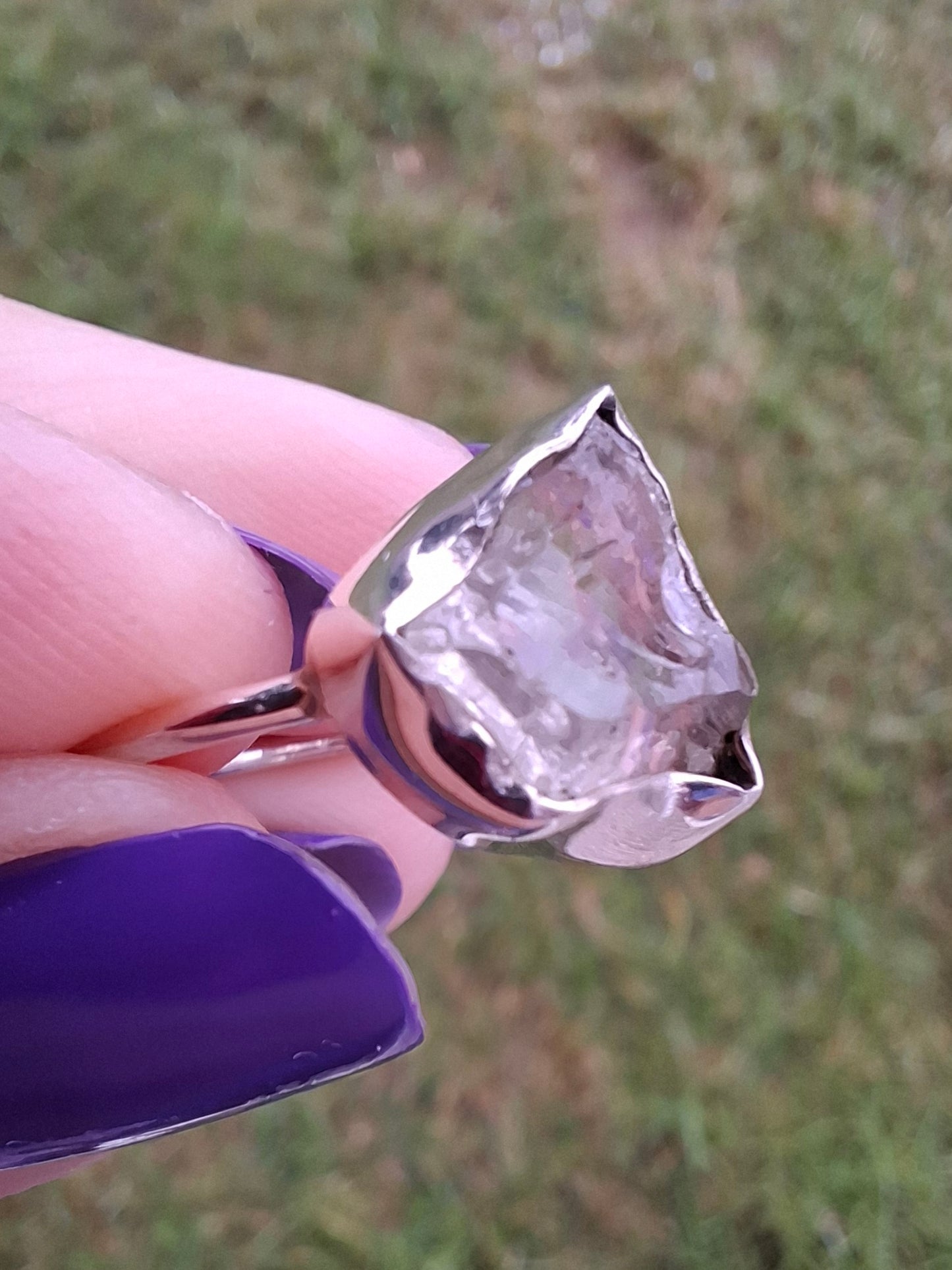 Libyan Desert Glass Ring, size large O, 925 Silver, Tektite (Ref: LR24)