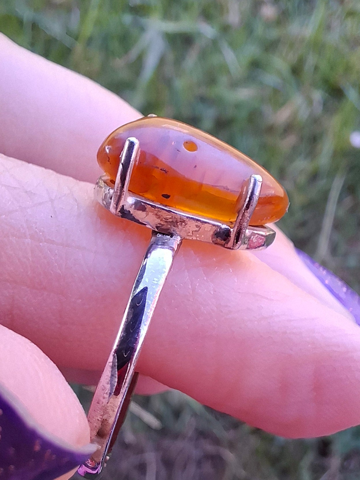 Baltic Amber Ring, size large V, 925 Silver, Fossil (Ref: AR23)