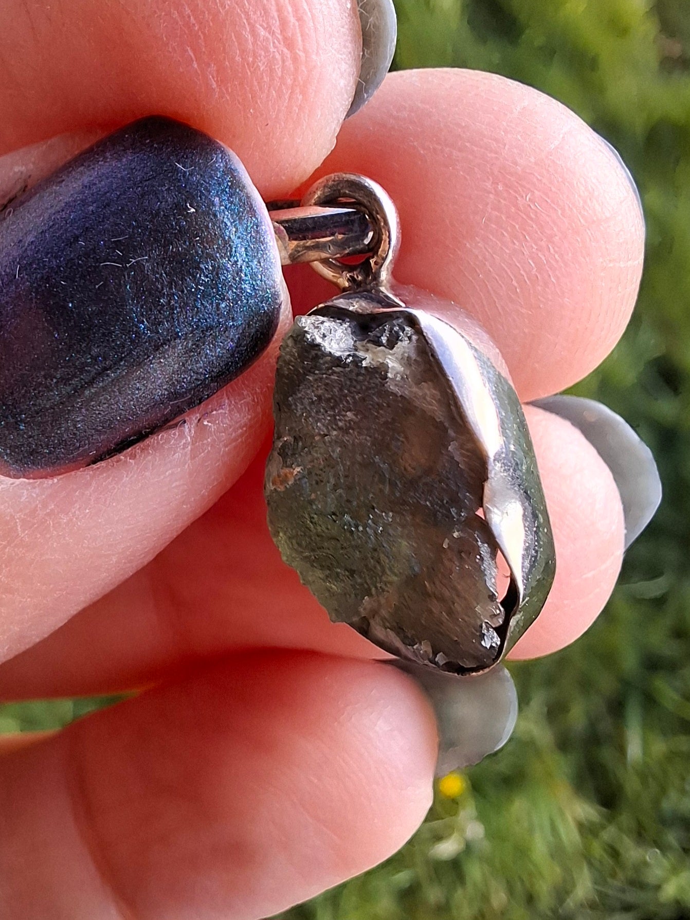 Moldavite PENDANT, 925 Silver, Tektite (Ref: P1)