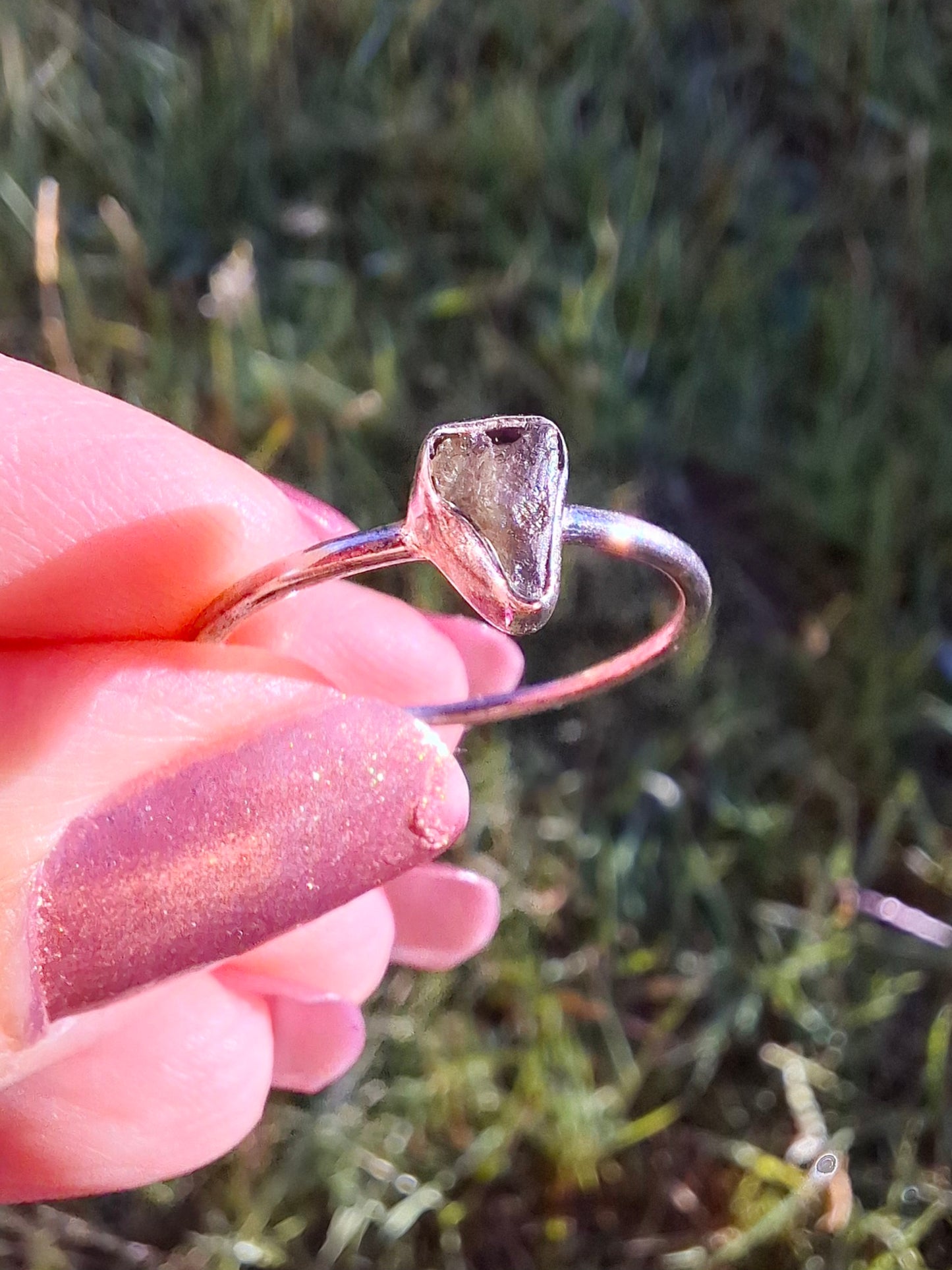 Moldavite Ring, size Q, 925 Silver, Tektite (Ref: R46)