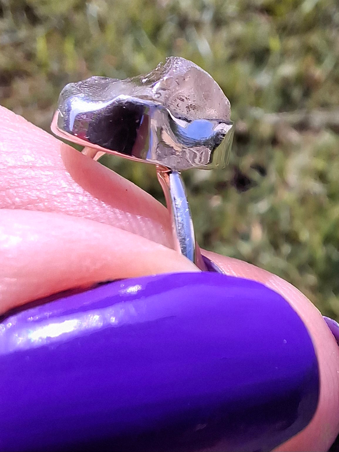 Libyan Desert Glass Ring, size small R, 925 Silver, Tektite (Ref: LR38)