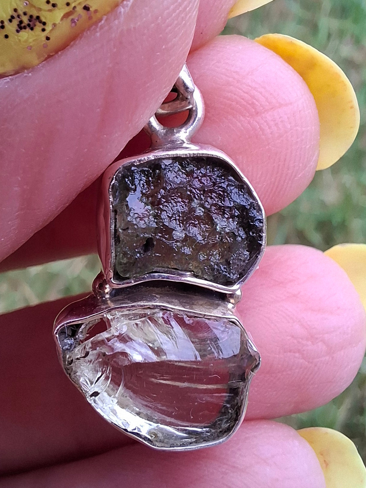 Moldavite & Libyan Desert Glass Pendant, 925 Silver, Tektite (Ref: MLP4)