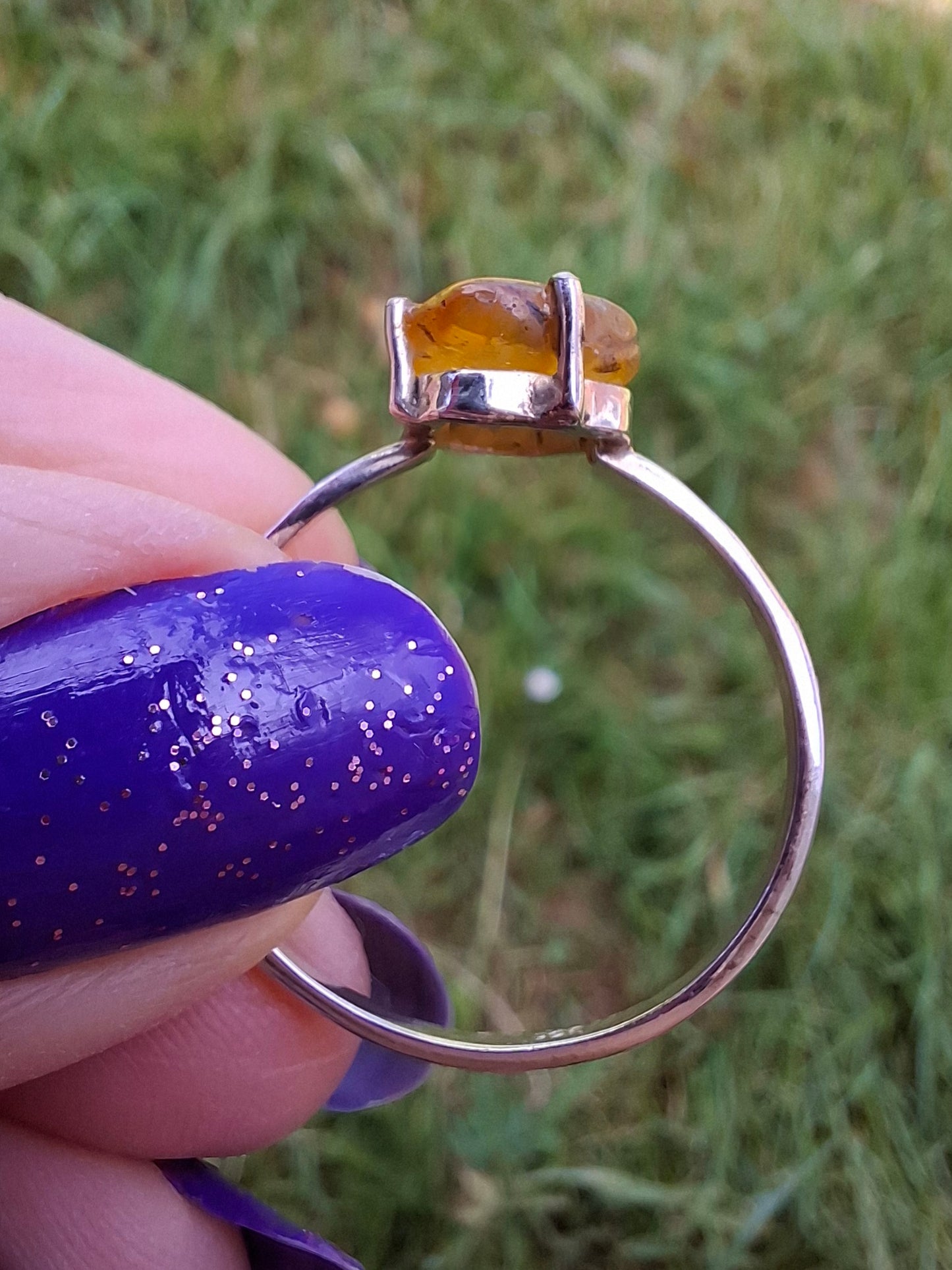 Baltic Amber Ring, size large X, 925 Silver, Fossil (Ref: AR33)