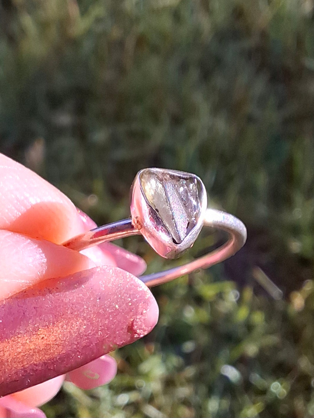 Moldavite's Ring, size large L/small M, 925 Silver, Tektite (Ref: R36)