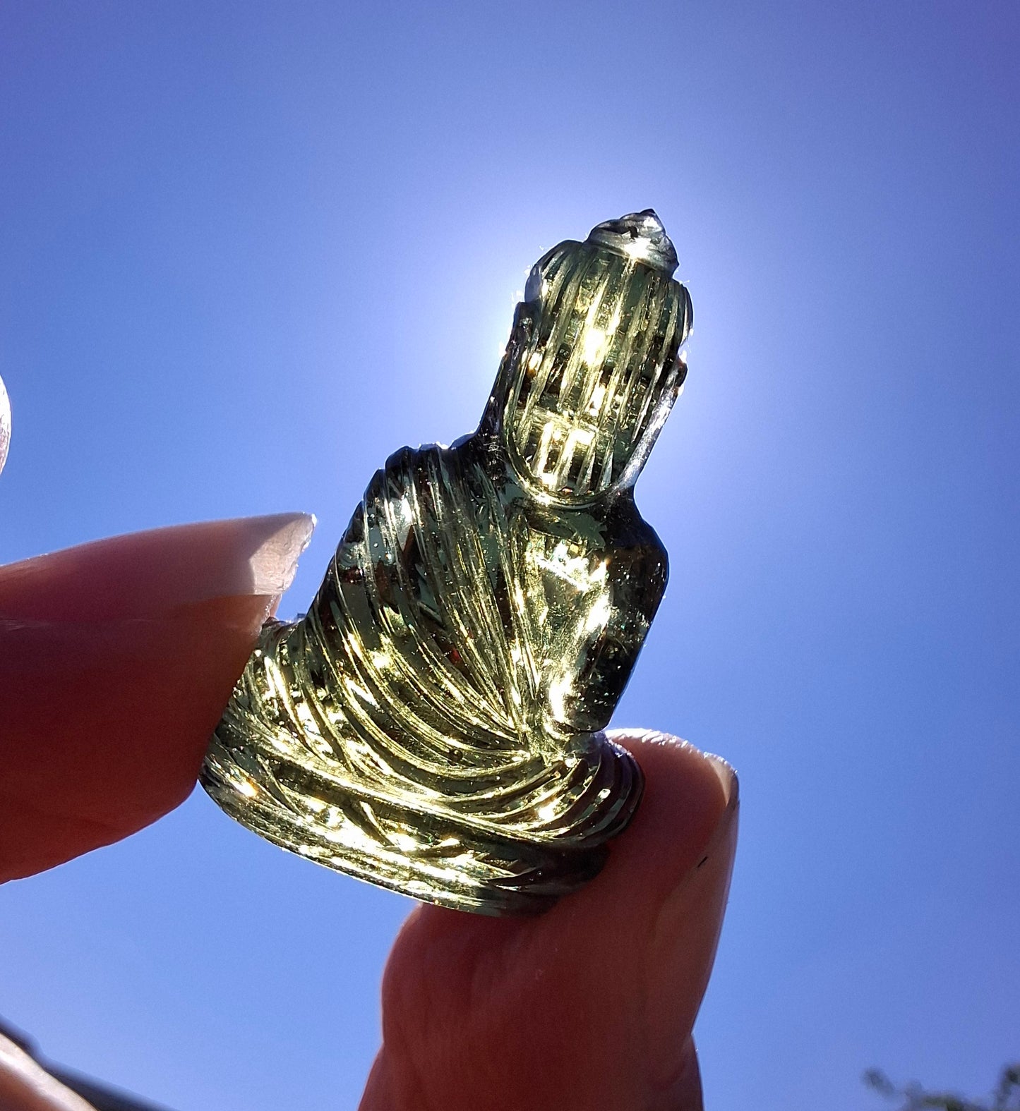 Moldavite BUDDHA Carving, 4.23g, Tektite (Ref: Buddha6)