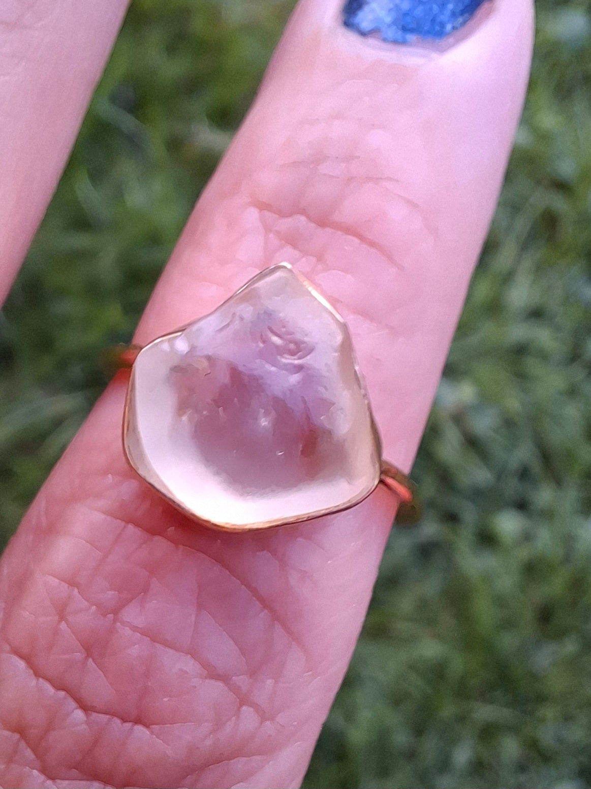 Libyan Desert Glass Ring, 14K GOLD Plated, size large P, Tektite (Ref: LR67)