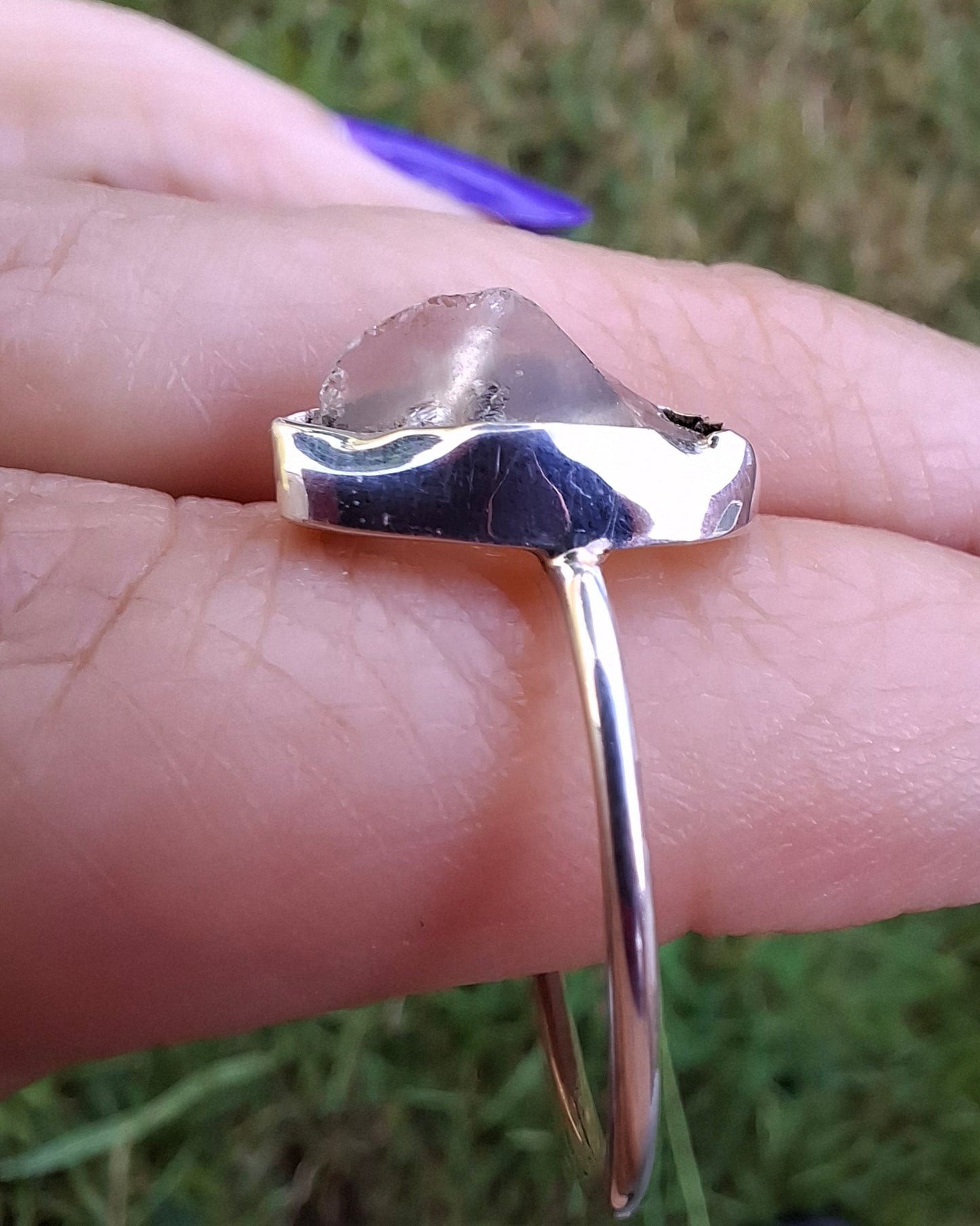 Libyan Desert Glass Ring, size large V, 925 Silver, Tektite (Ref: LR57)