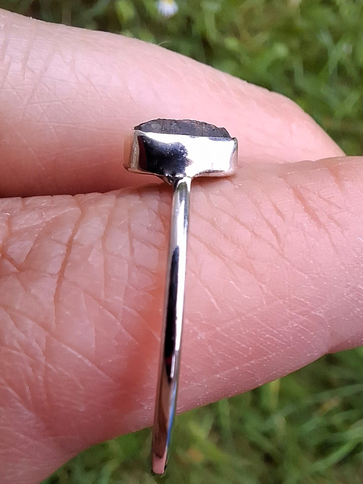 Moldavite Ring, size large T/small U, 925 Silver, Tektite (Ref: R71)