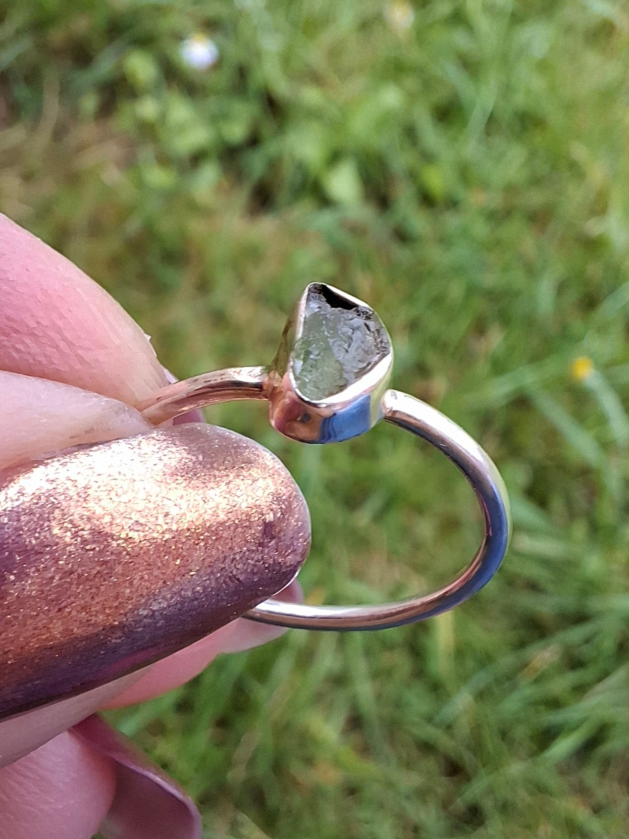 Moldavite Ring, size large L, 925 Silver, Tektite (Ref: R49)