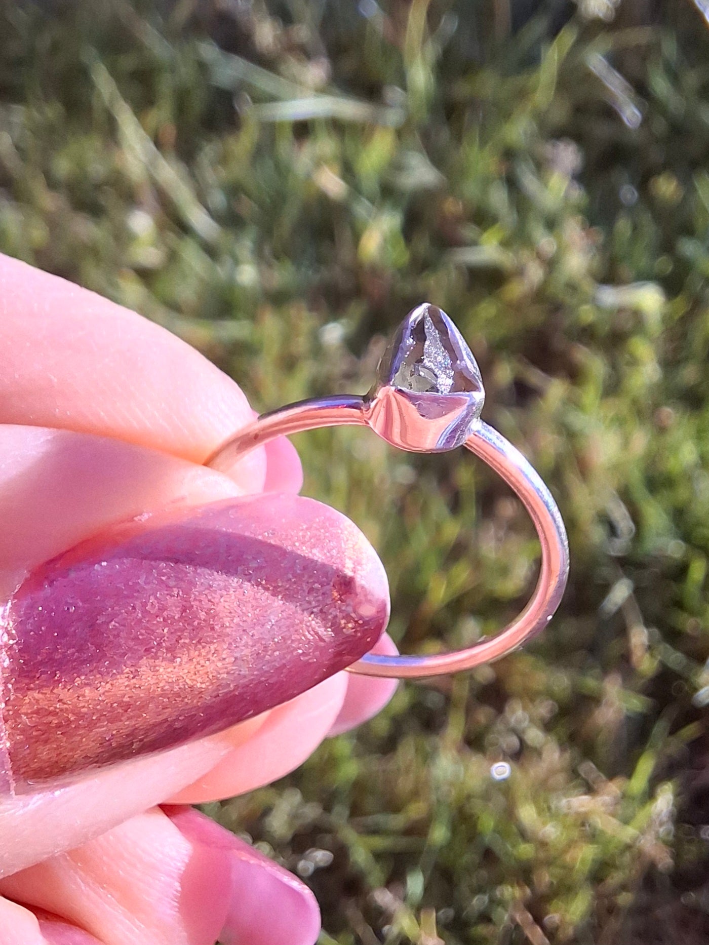 Moldavite Ring, size small L, 925 Silver, Tektite (Ref: R62)