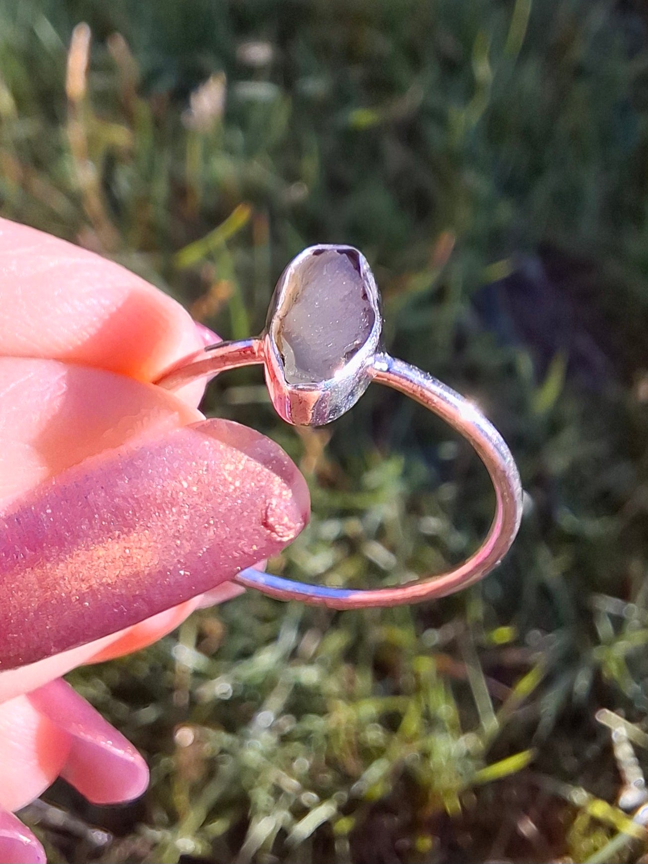Moldavite Ring, size large R, 925 Silver, Tektite (Ref: R48)