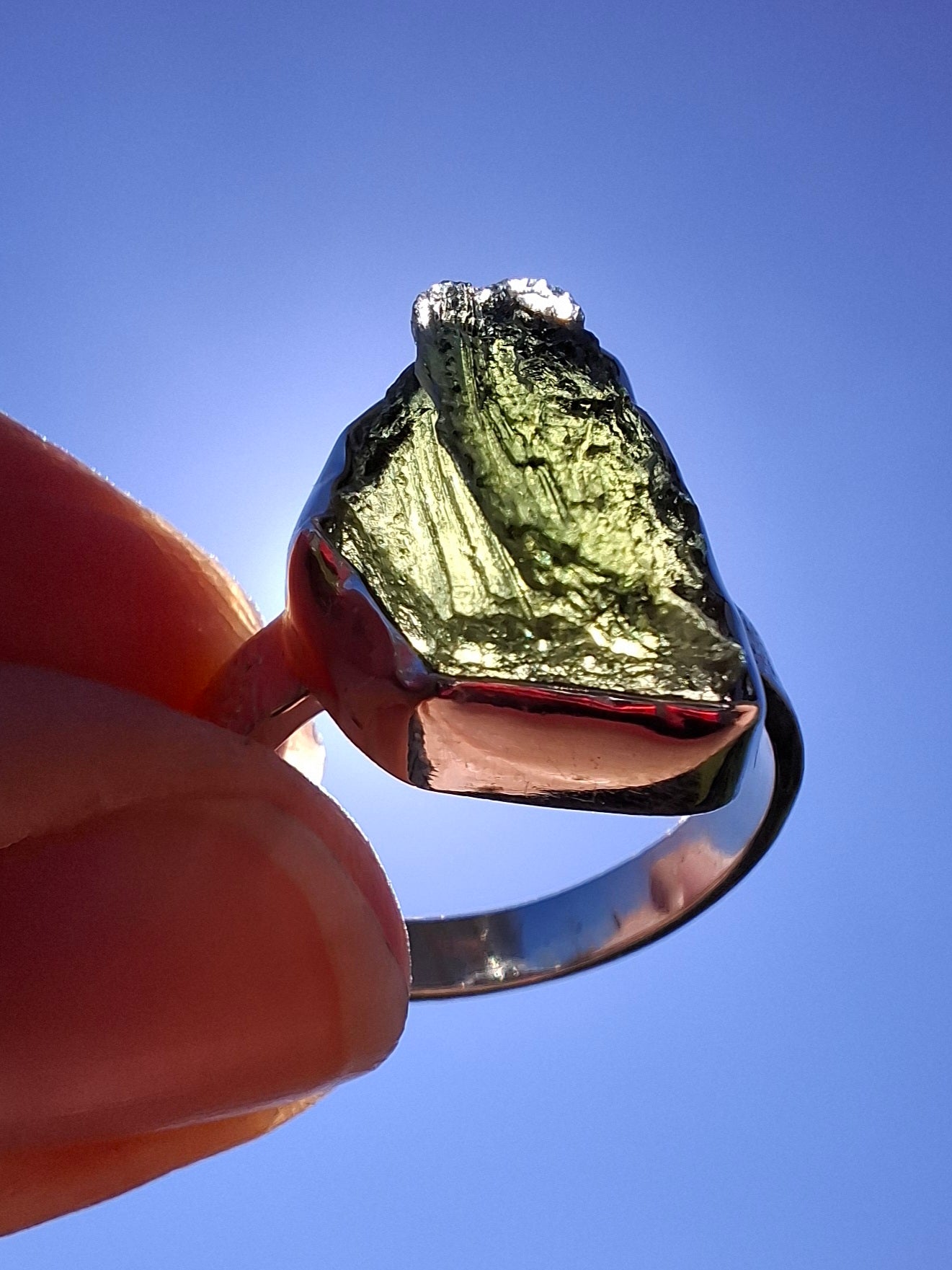 Moldavite Ring, size large R/small S, 925 Silver, Tektite (Ref: R319)