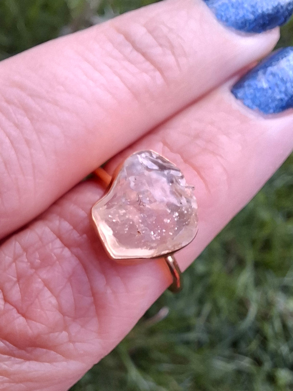 Libyan Desert Glass Ring, 14K GOLD Plated, size large N, Tektite (Ref: LR75)