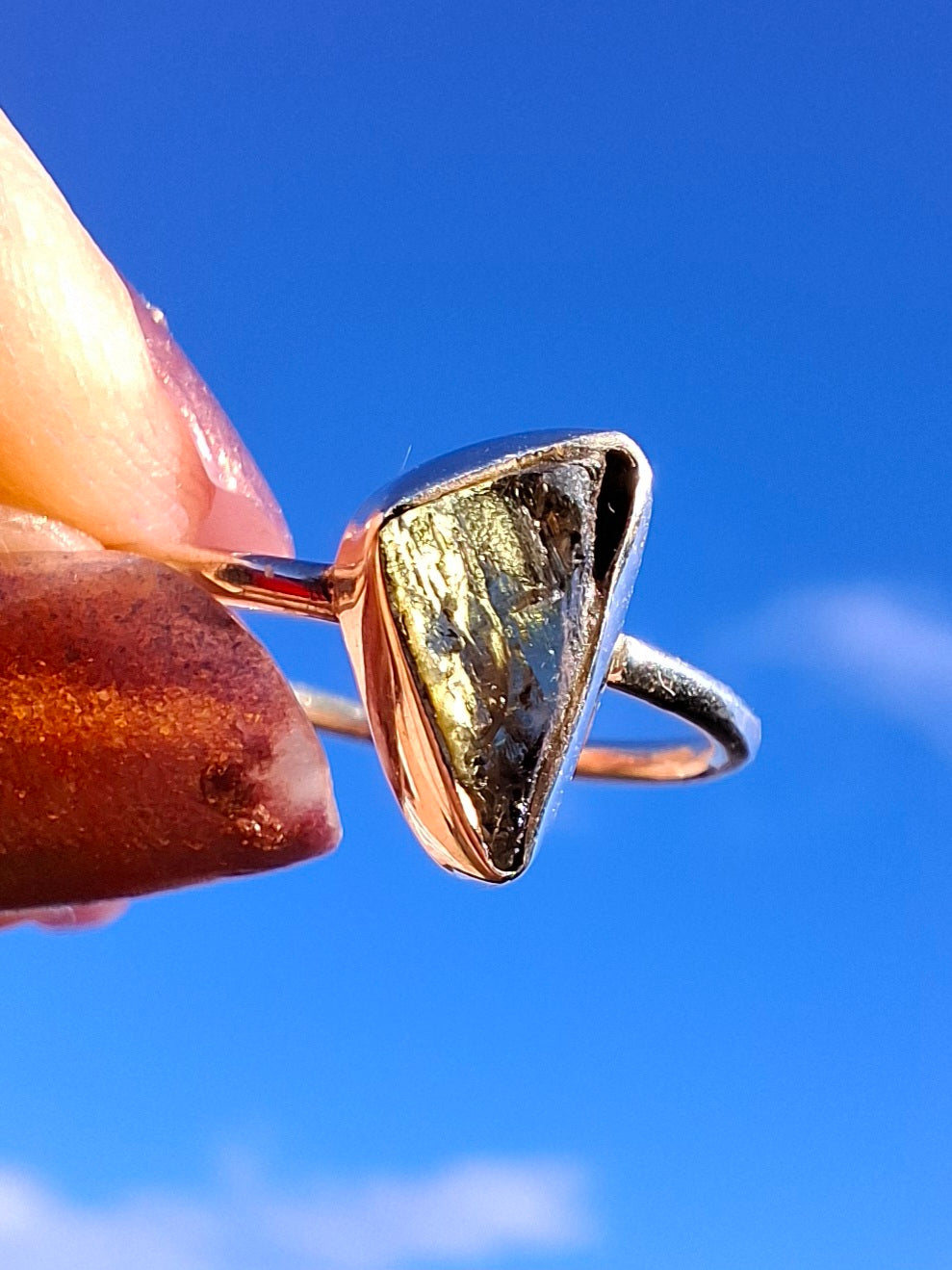 Moldavite Ring, size large K/small L, 925 Silver, Tektite (Ref: R57)