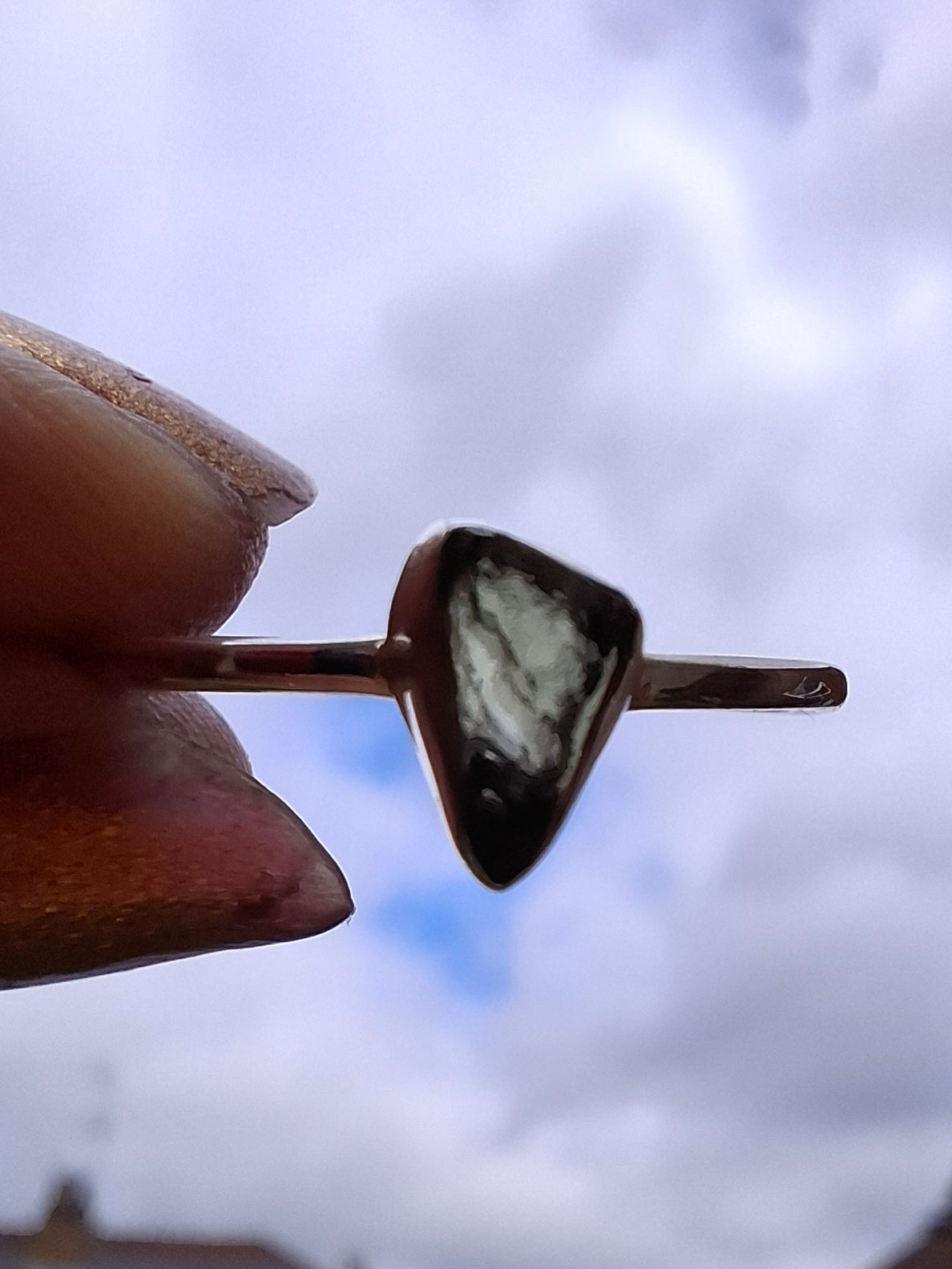 Moldavite Ring, size large R/small S, 925 Silver, Tektite (Ref: R55)