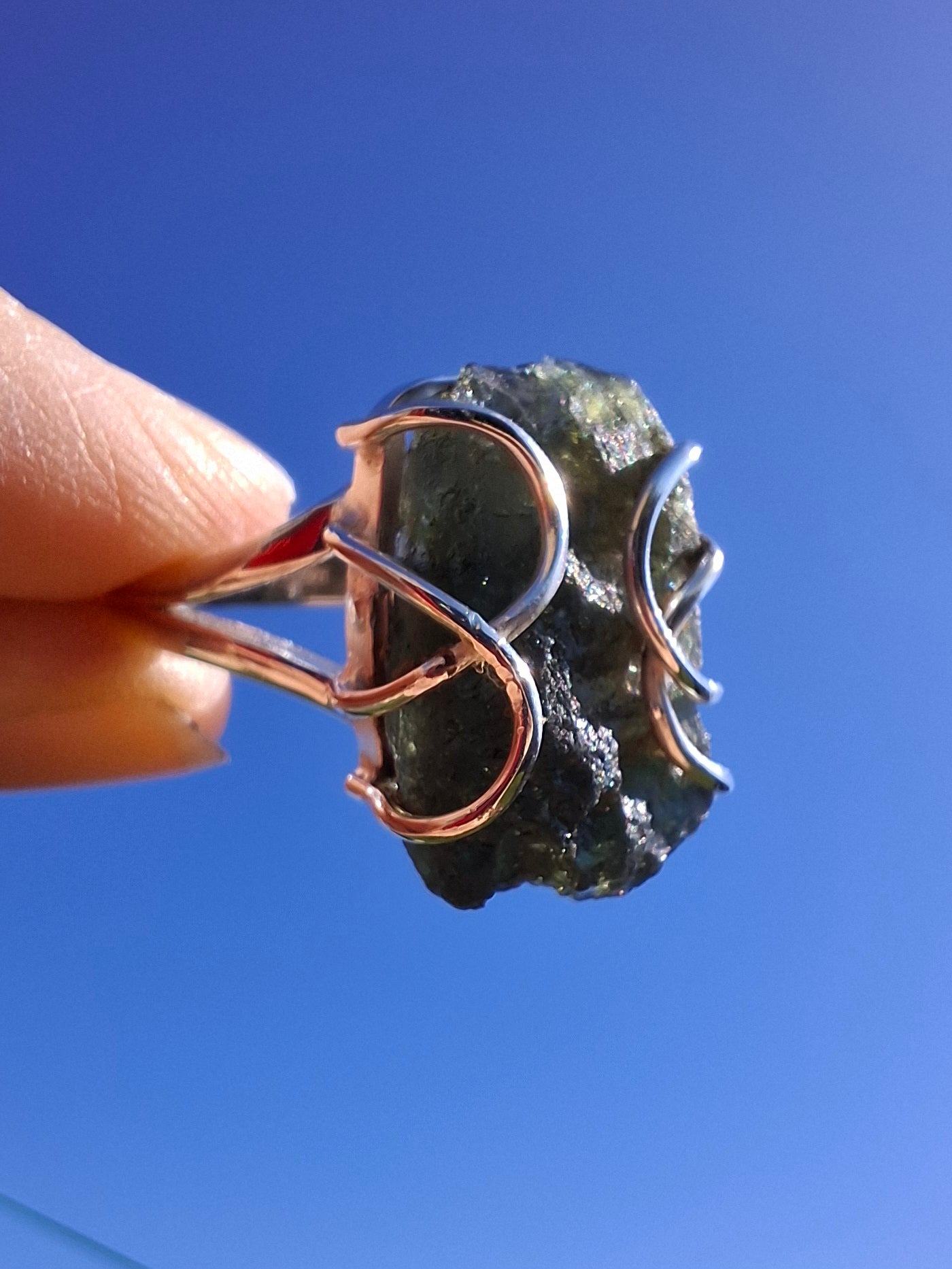 Moldavite Ring, size W, 925 silver, Tektite (Ref: R16)