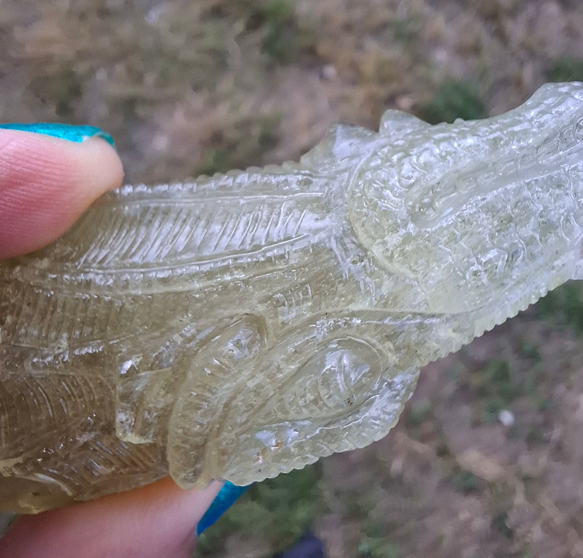 Libyan Desert Glass DRAGON HEAD carving, 48.11g, Tektite (Ref: Dragon4)