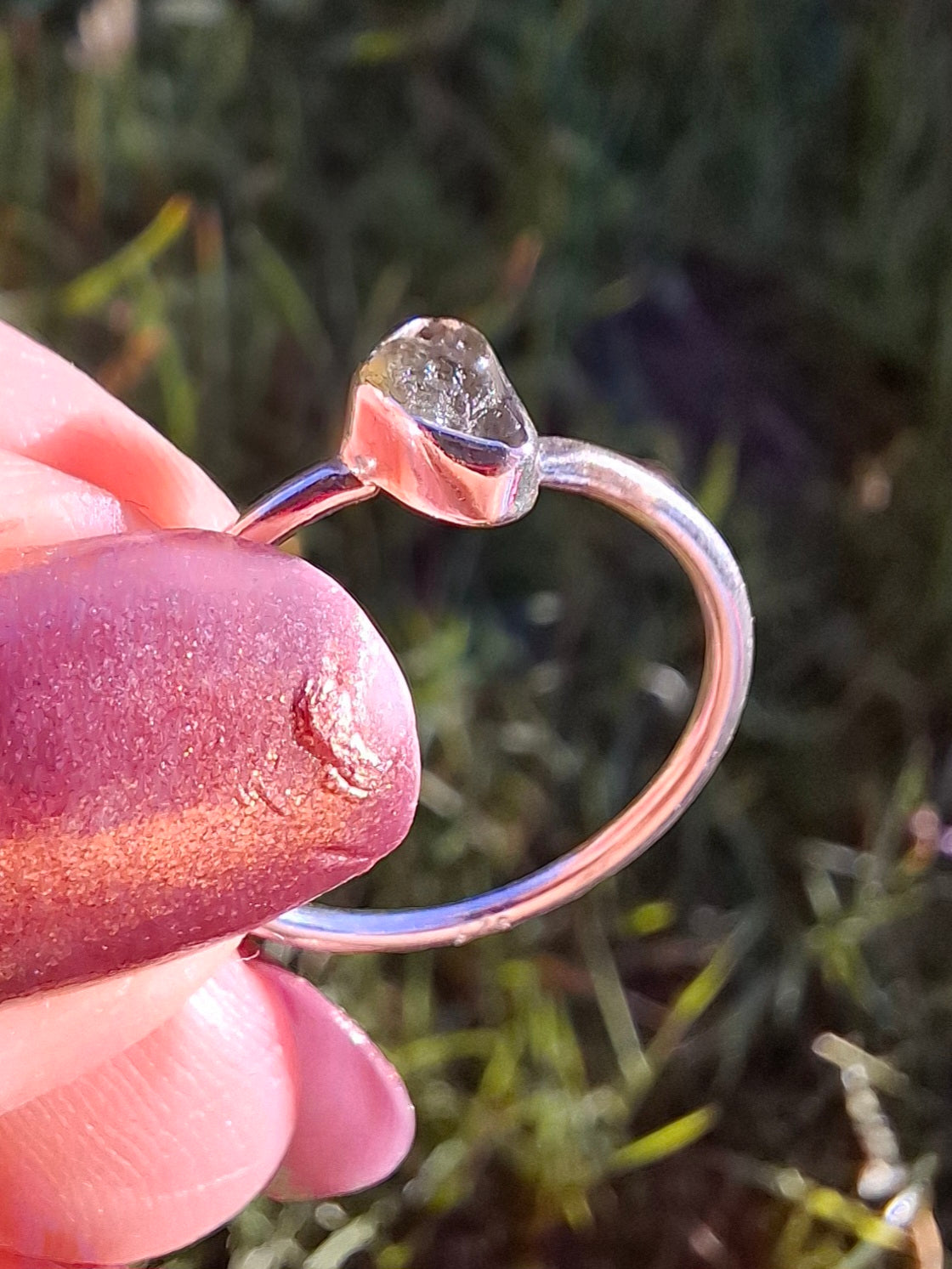Moldavite Ring, size large L, 925 Silver, Tektite (Ref: R49)