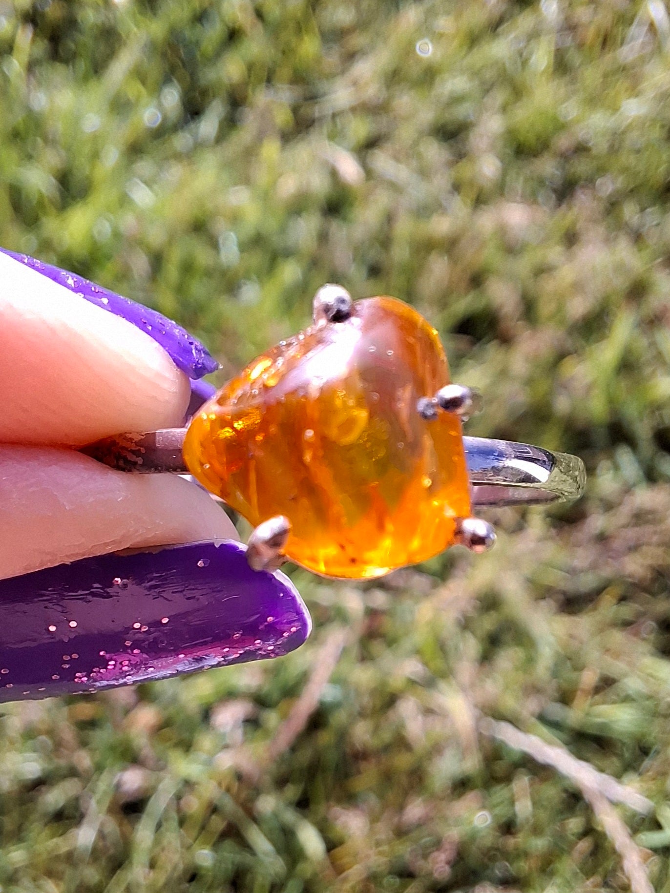 Baltic Amber Ring, size large Y, 925 Silver, Fossil (Ref: AR40)