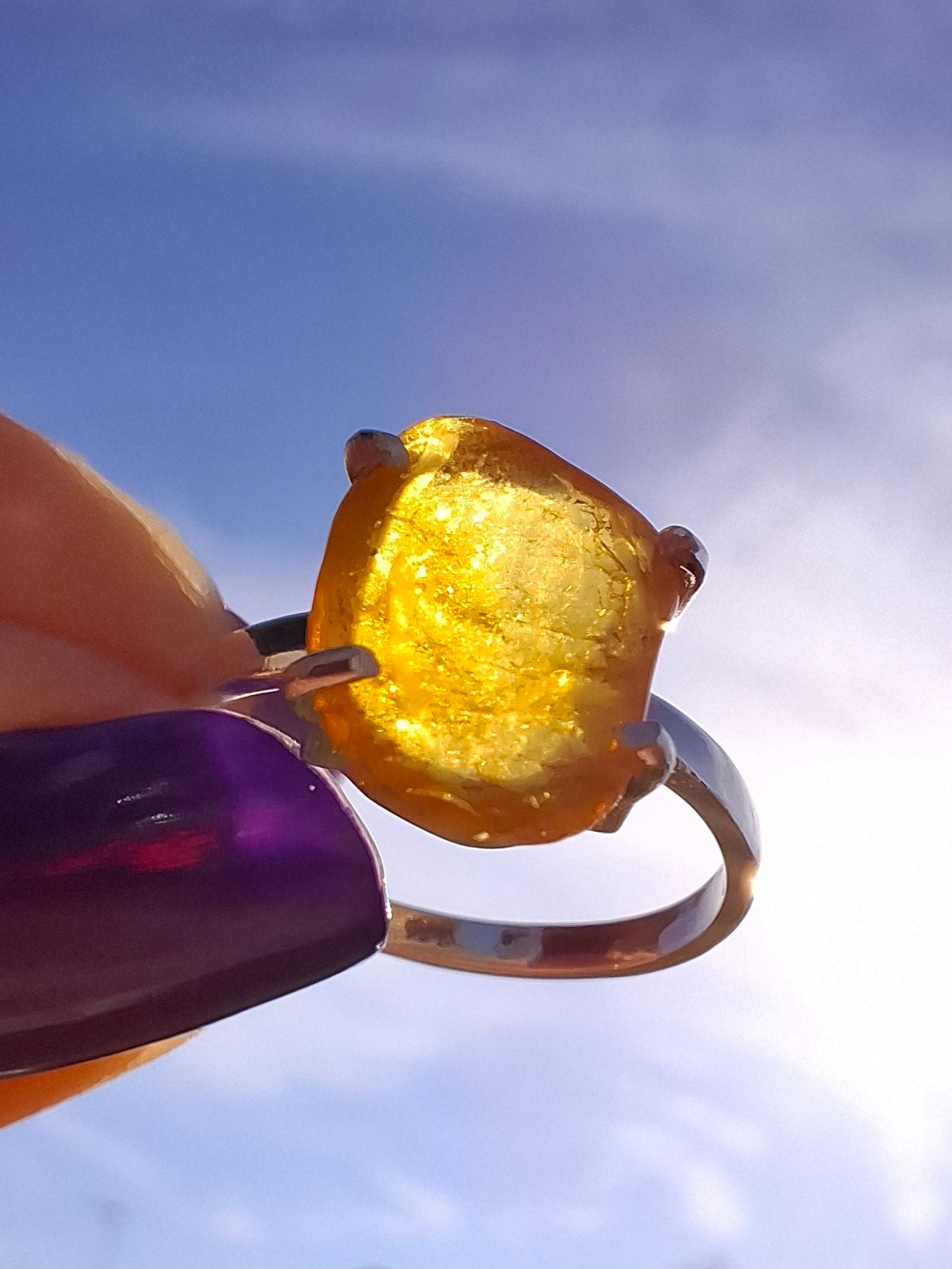 Baltic Amber Ring, size large N, 925 Silver, Fossil (Ref: AR9)