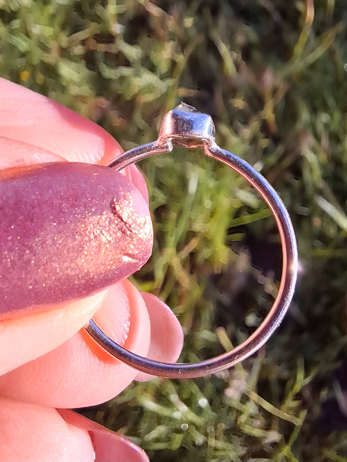 Moldavite Ring, size large R/small S, 925 Silver, Tektite (Ref: R54)