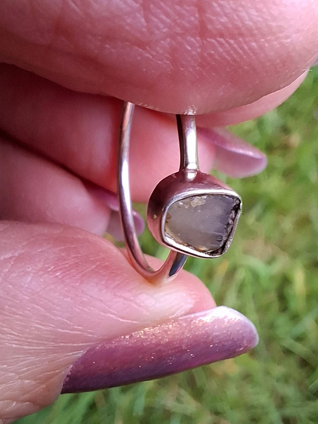 Moldavite Ring, size small L, 925 Silver, Tektite (Ref: R63)