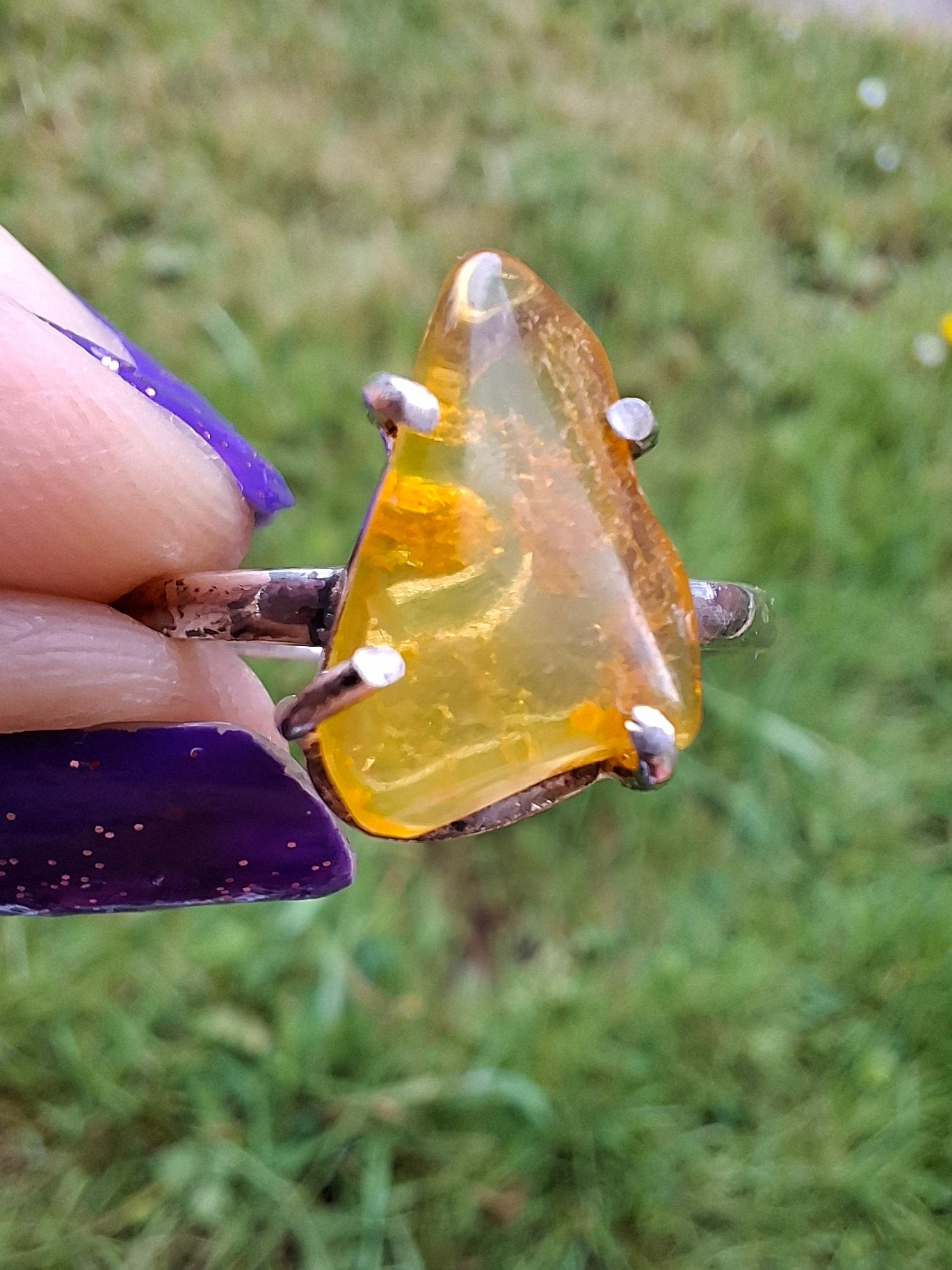 Baltic Amber Ring, size large U, 925 Silver, Fossil (Ref: AR21)