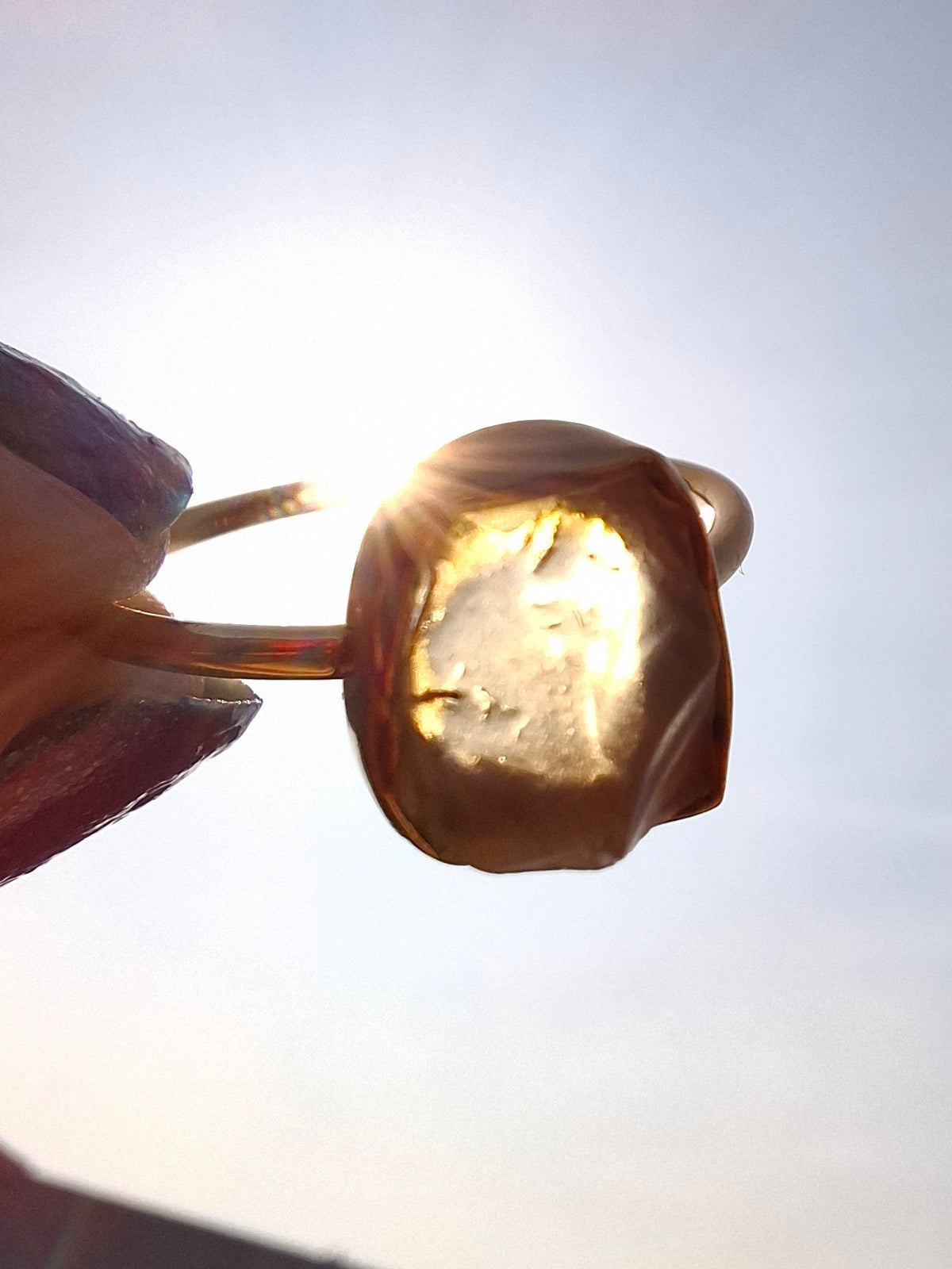 Libyan Desert Glass Ring, 14K GOLD Plated, size large S, Tektite (Ref: LR72)
