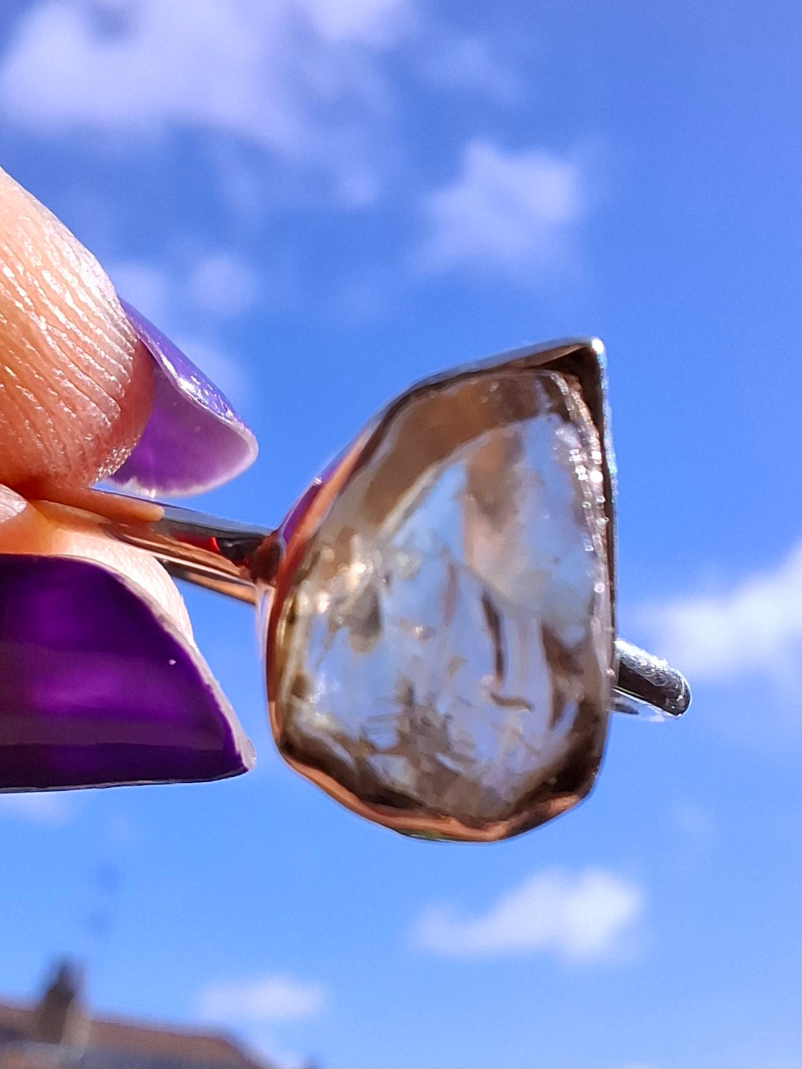 Libyan Desert Glass Ring, size large T, 925 Silver, Tektite (Ref: LR48)